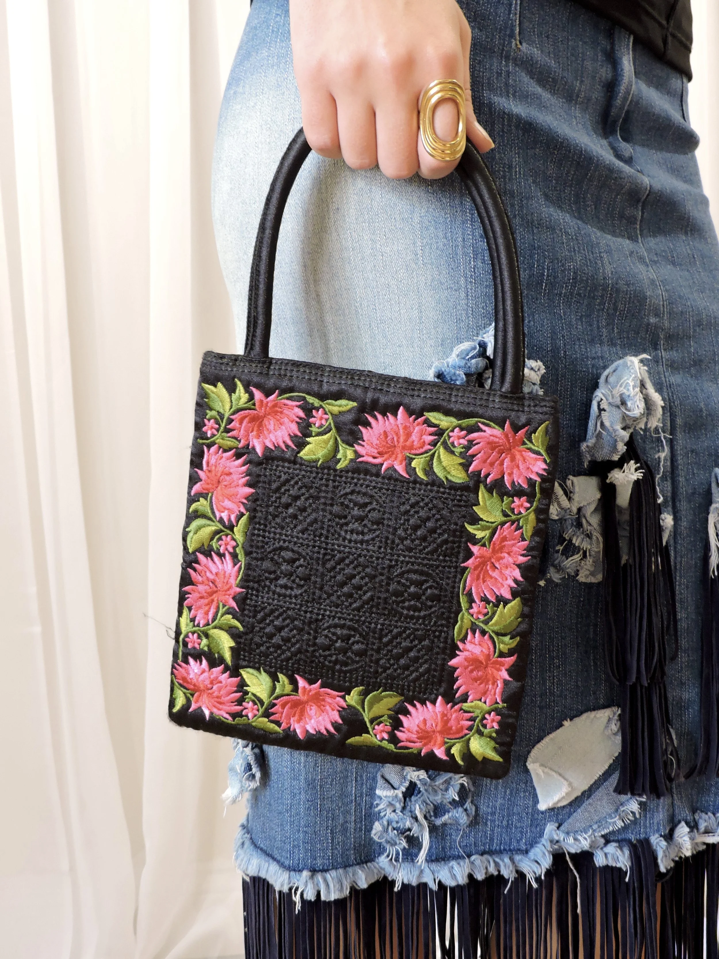 1990s vintage floral embroidered satin mini bag