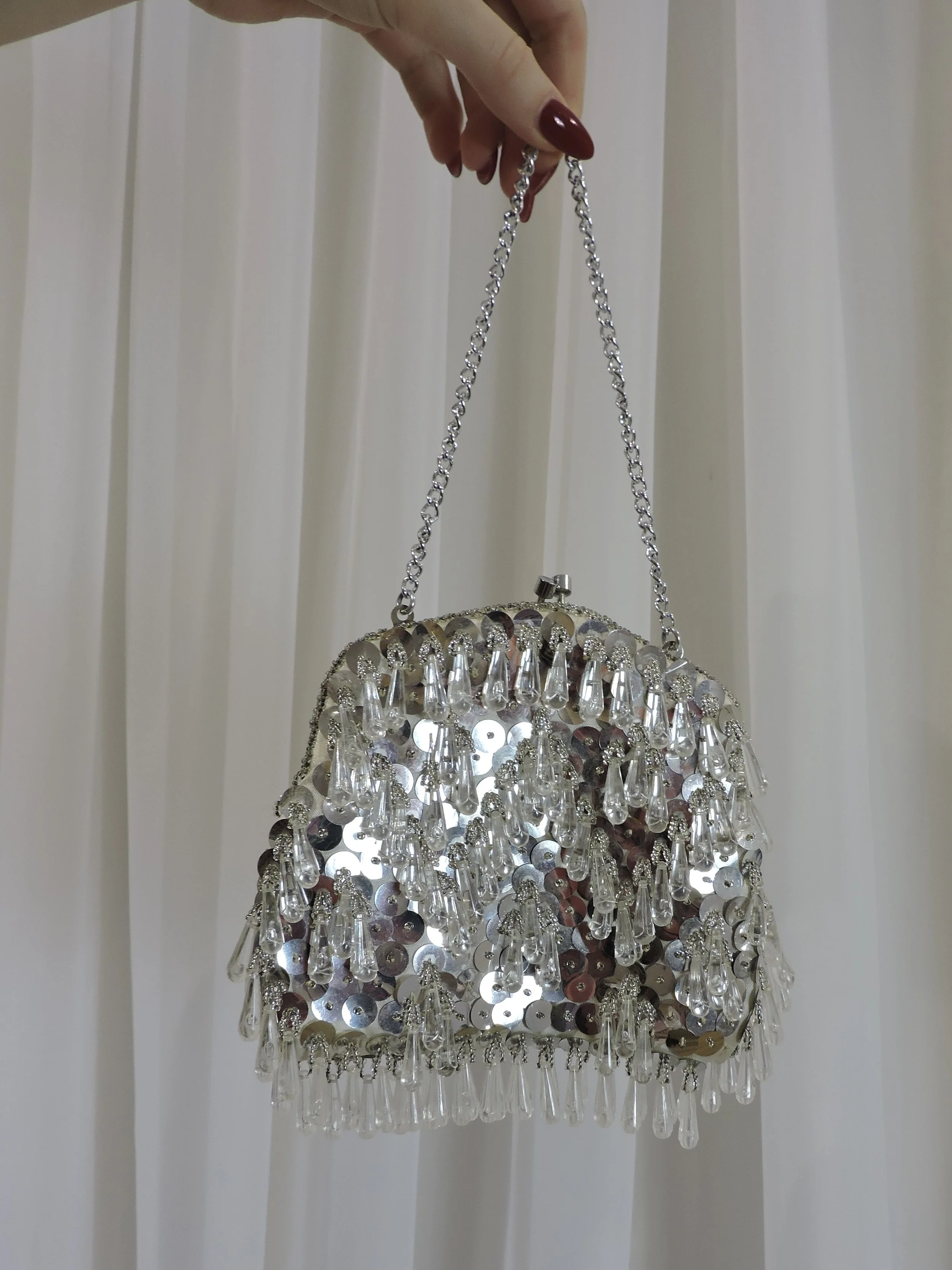 1960s vintage silver beaded evening bag