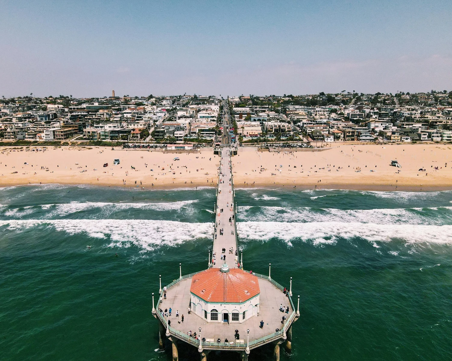 Aerial view of the Manhattan Beach pier and shoreline, home of Current Equity Partners