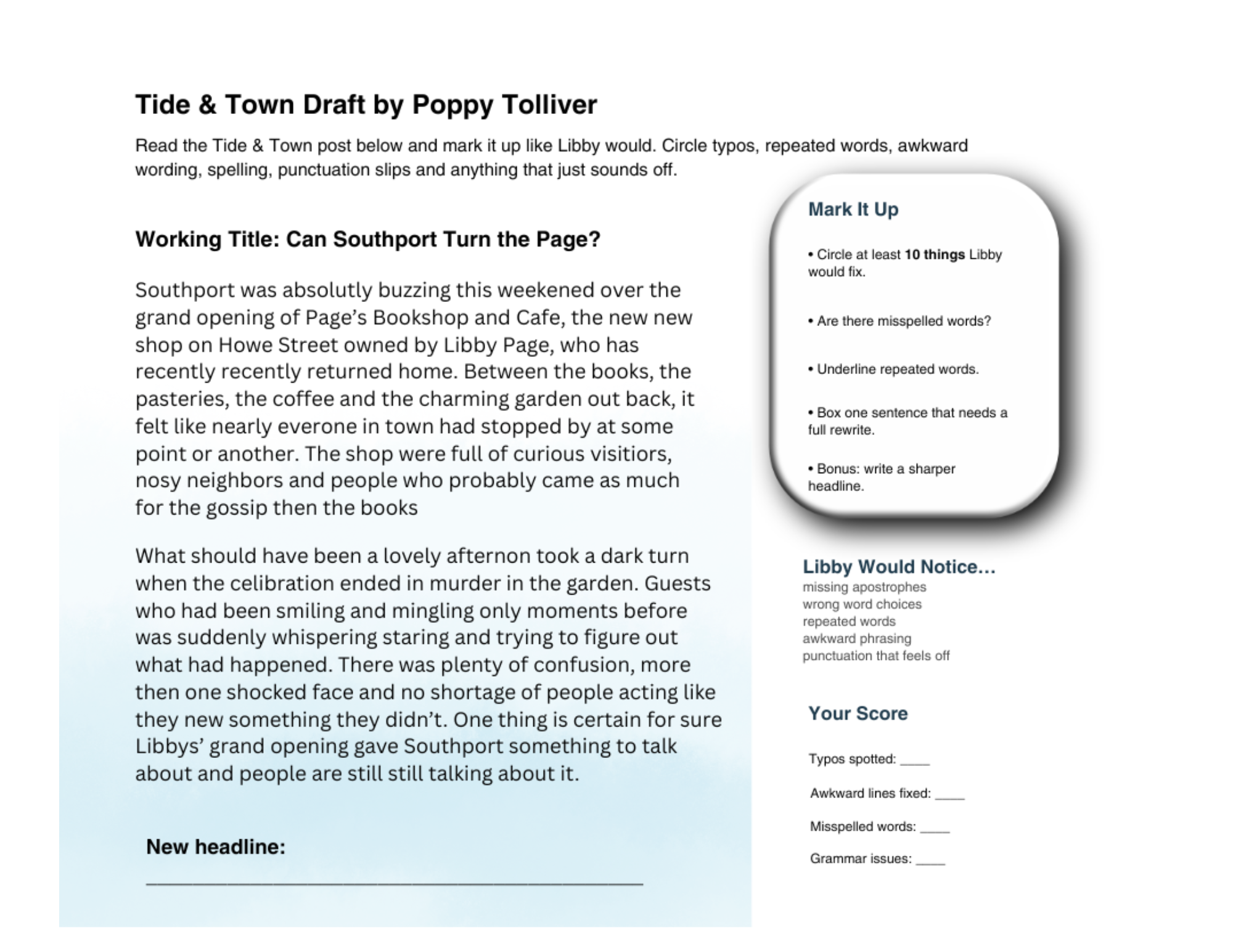 Stacked in Suspicion Cozy Mystery Activity - Libby Page Editing Activity