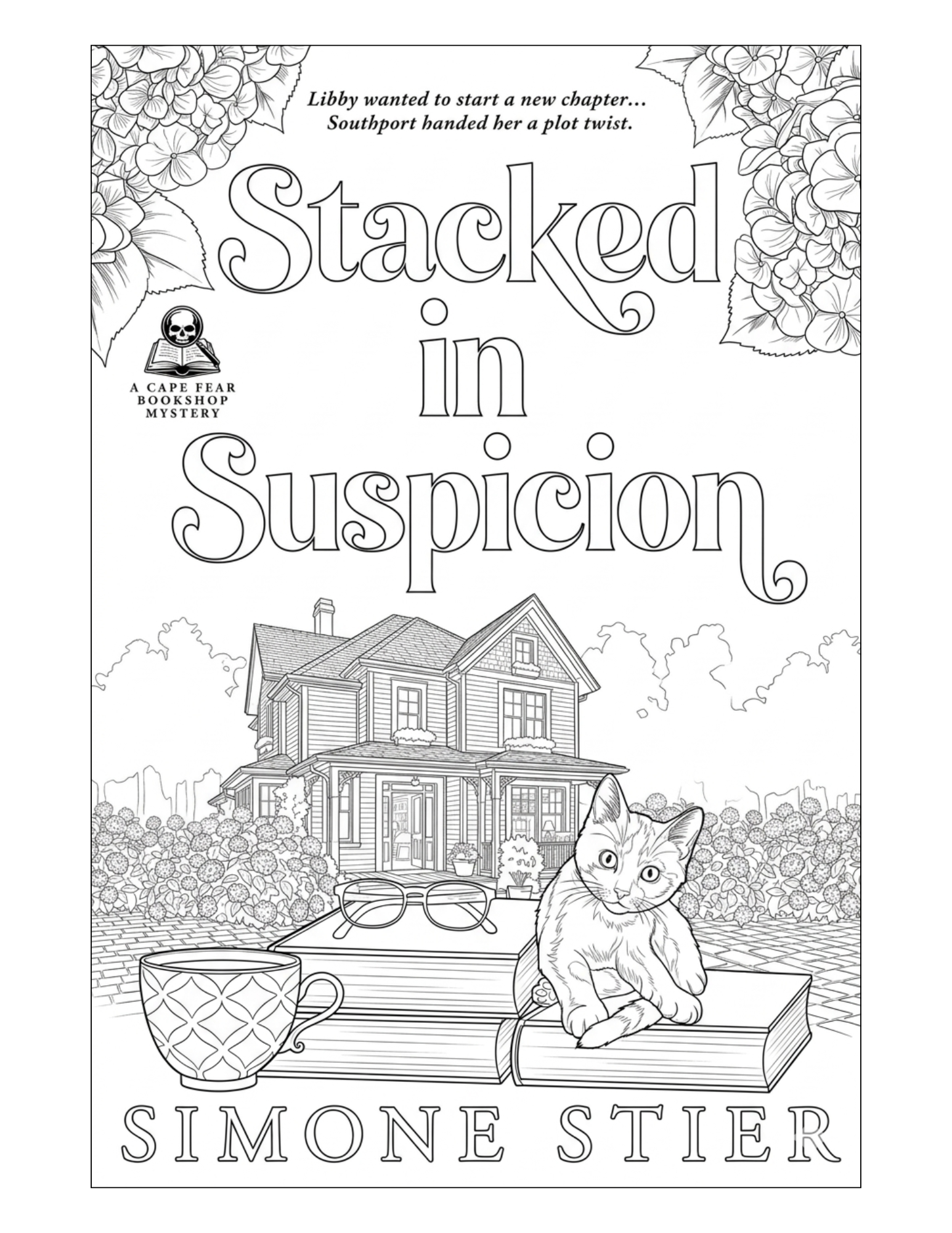 Stacked in Suspicion Cozy Mystery Coloring Page