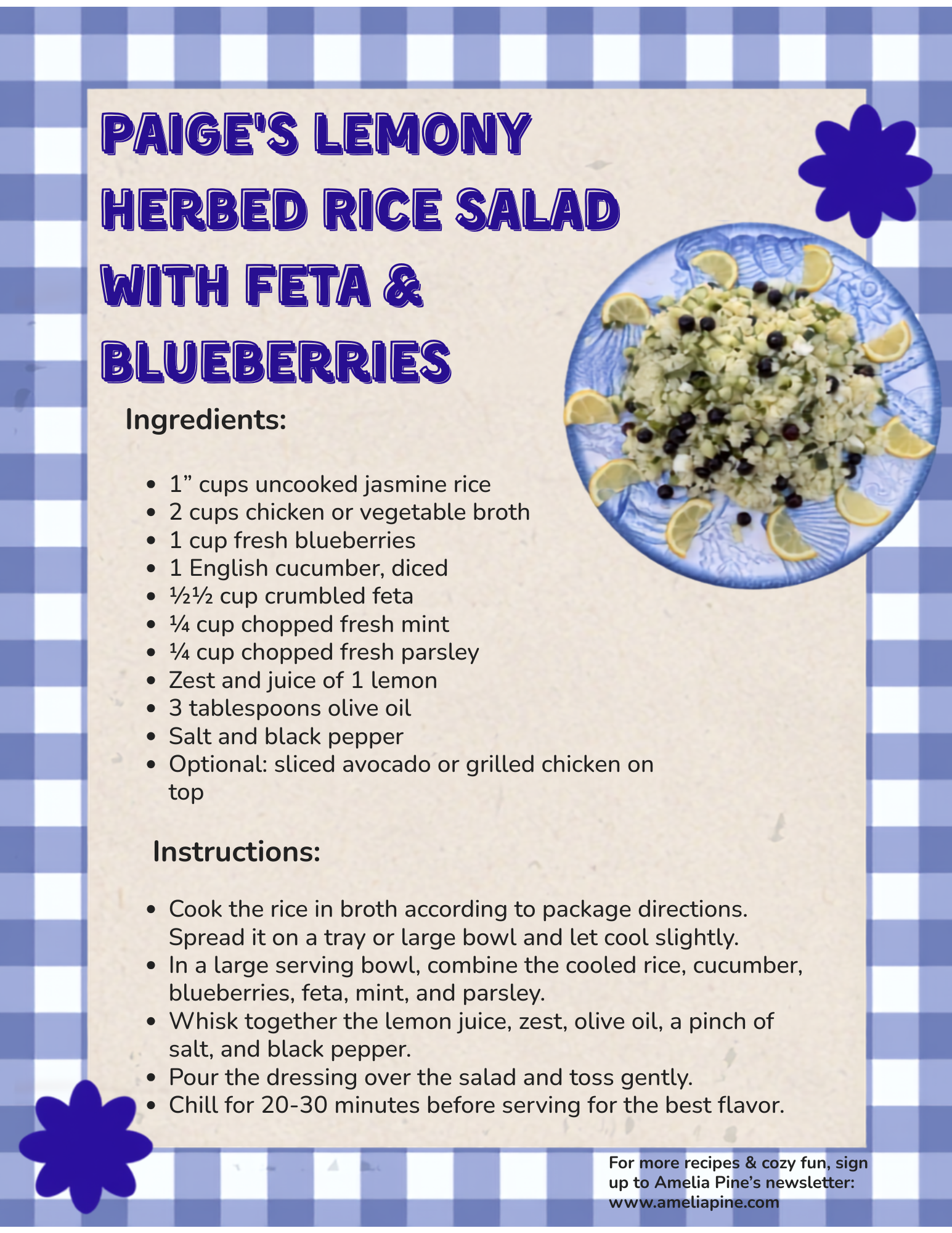 Paige's Lemony Herbed Rice Salad With Blueberries Recipe Card