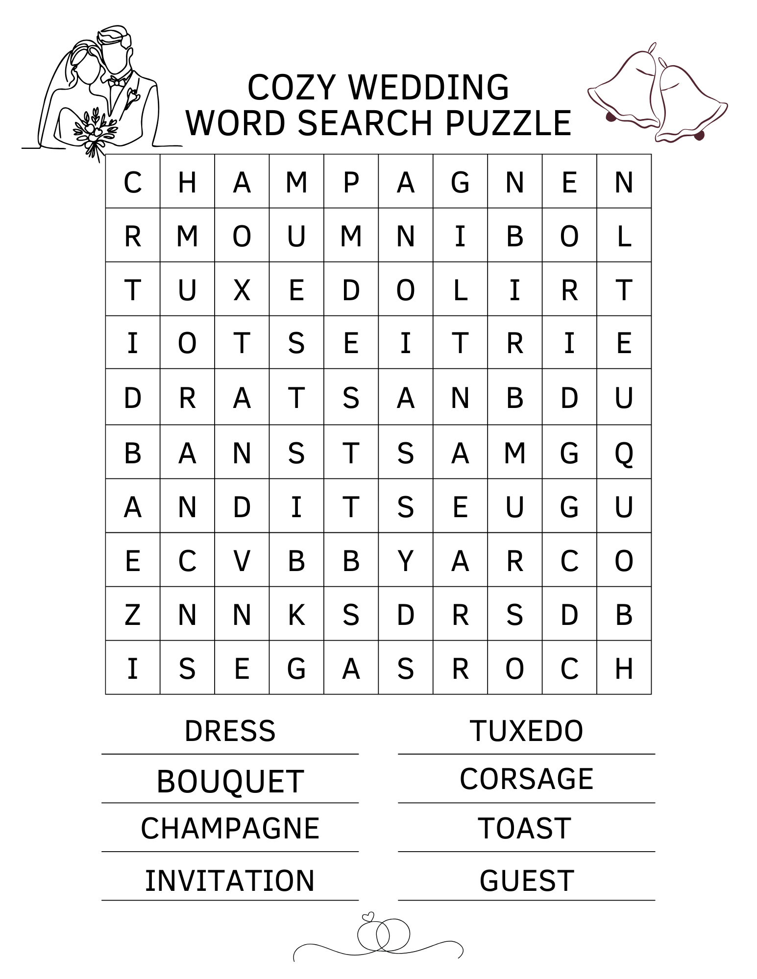 Cozy Wedding Word Search Puzzle