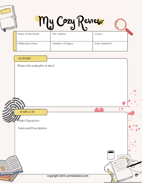 Cozy Book Review Worksheet