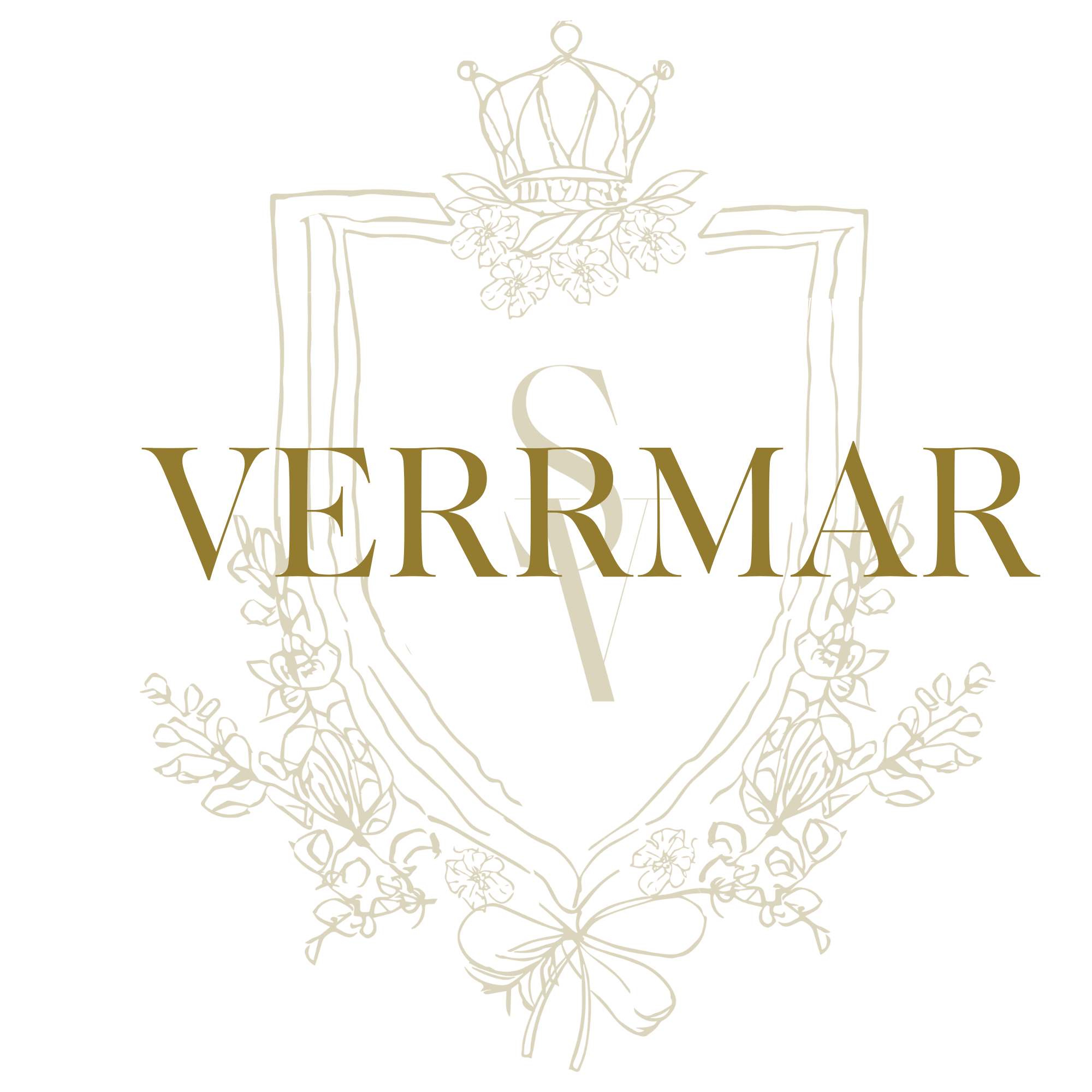 Gold ornate crest with crown, flowers, and ribbon framing the word 'VERISMAR' on a black background.