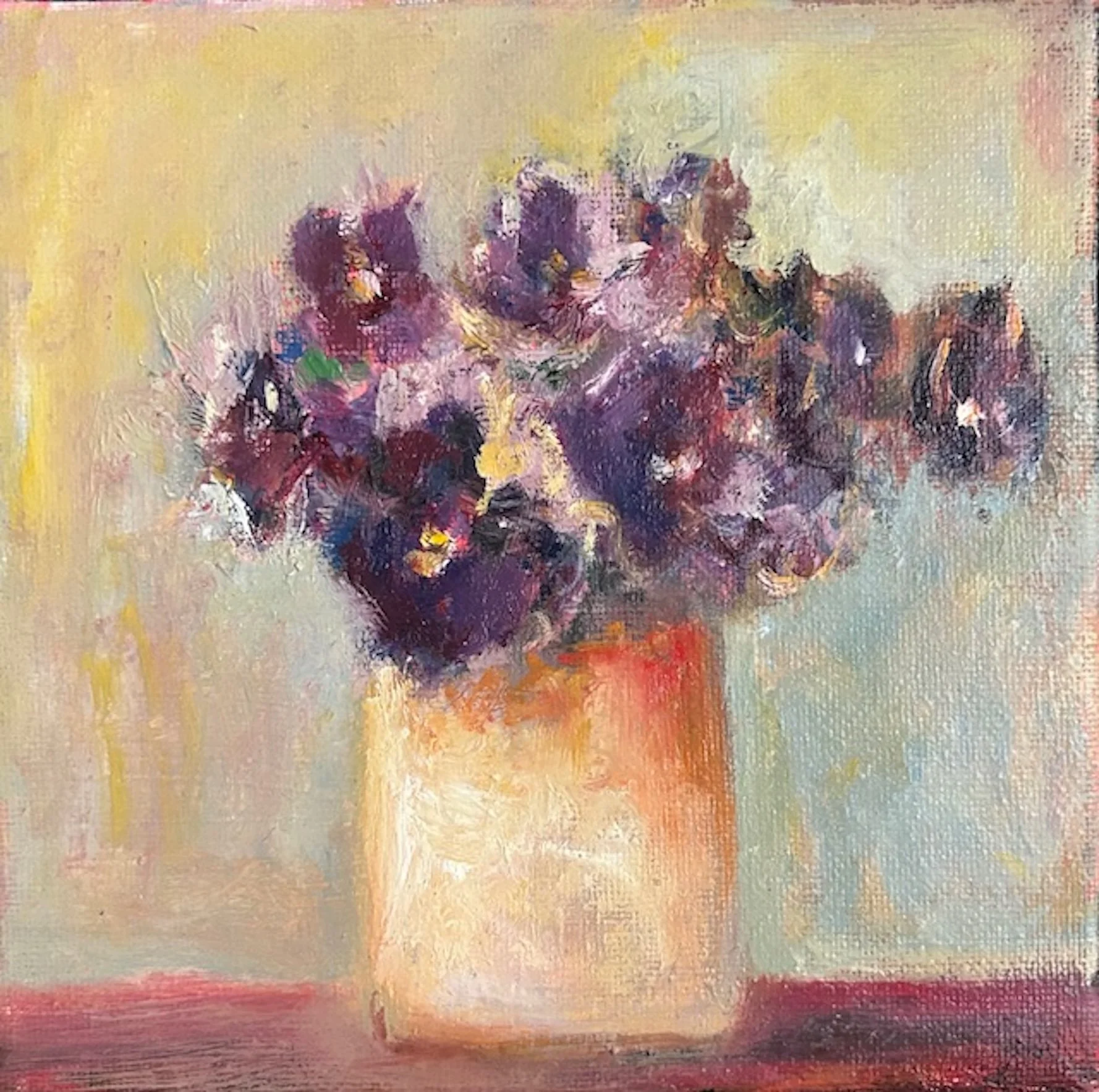 Purple Violets in White Vase
