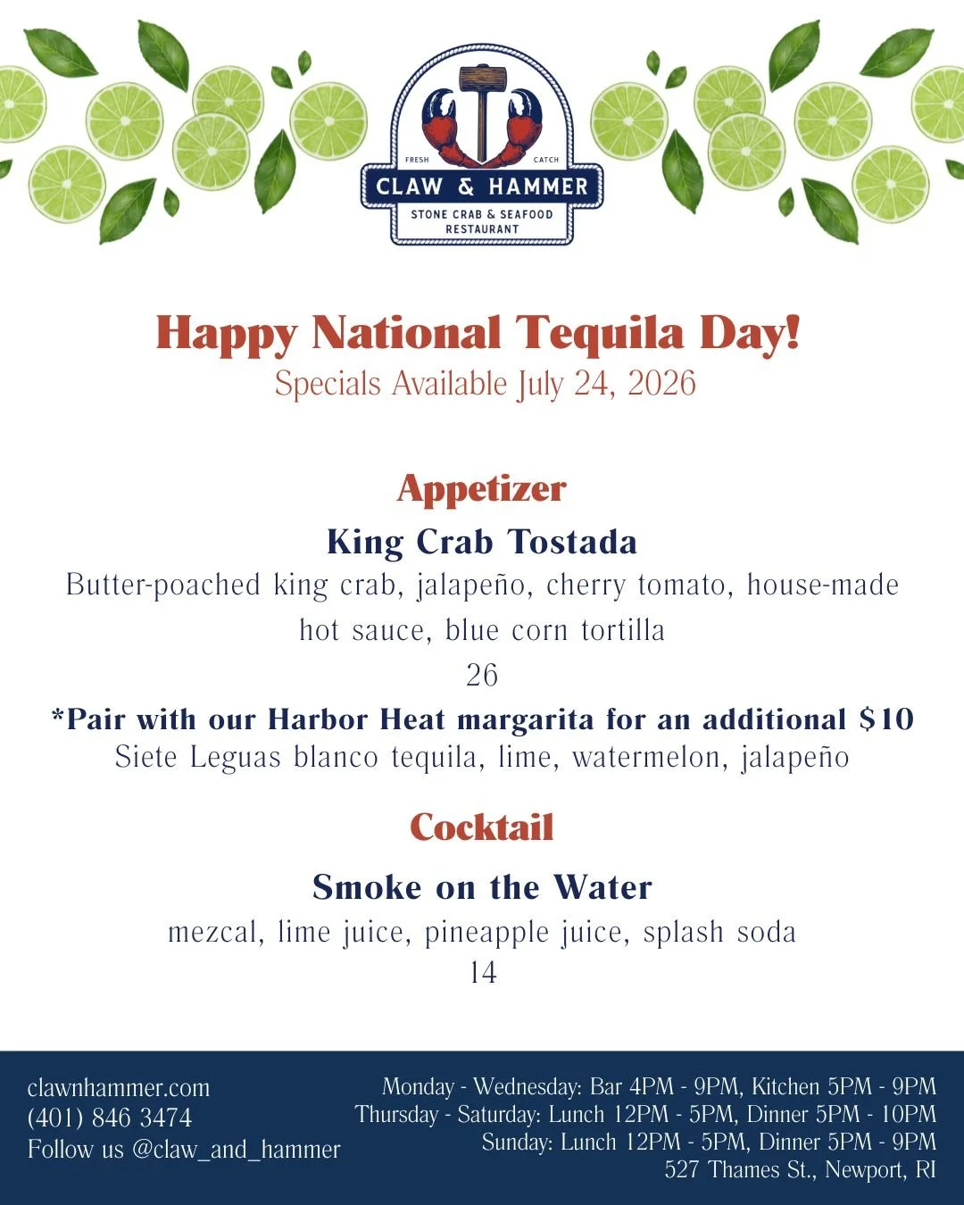 Claw & Hammer Tequila Day July 24