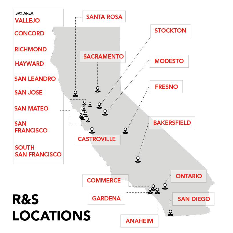 Map showing R&S locations across California