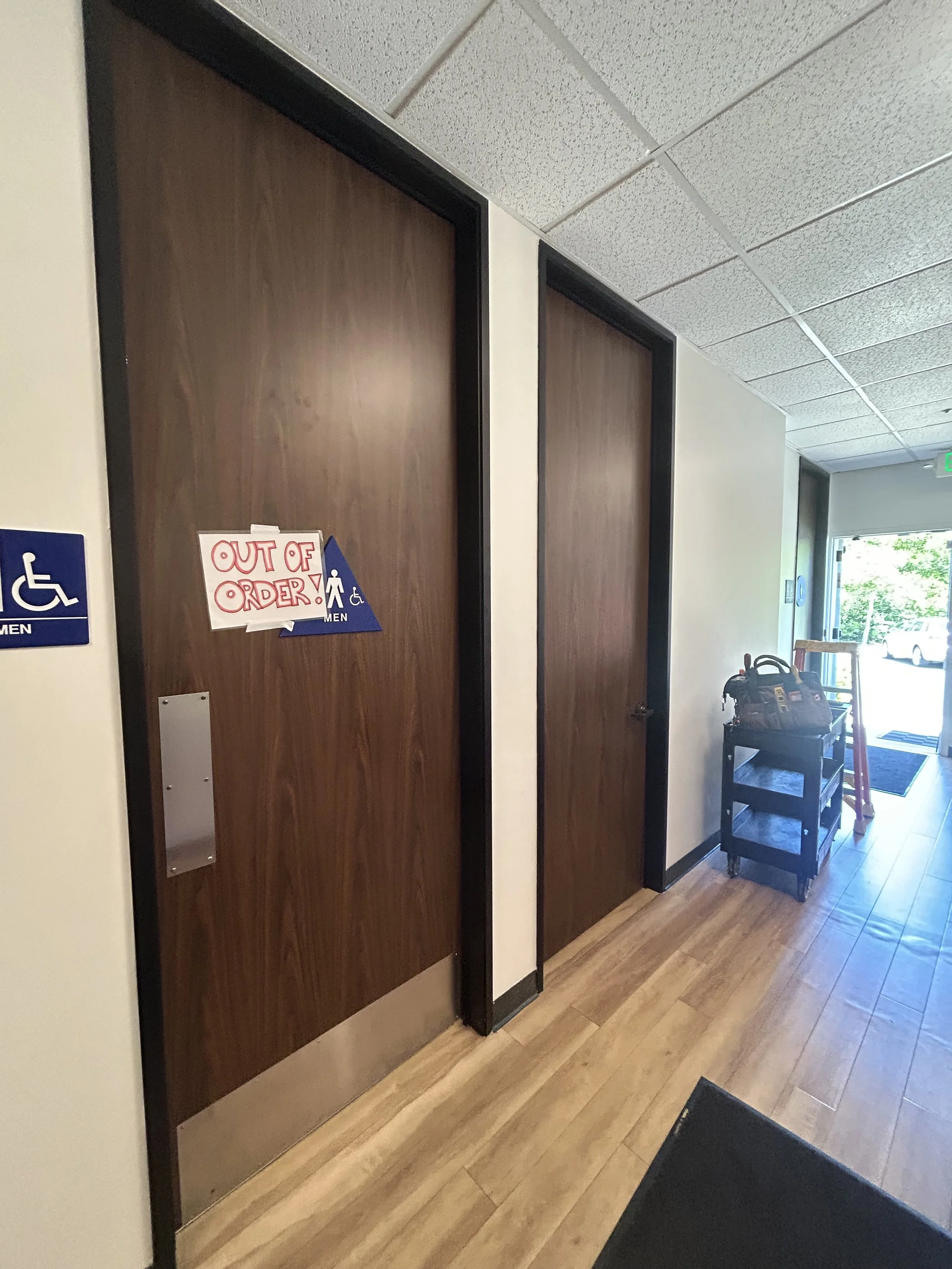 Bathroom door closer replacement by R&S Concord at business in Martinez, CA