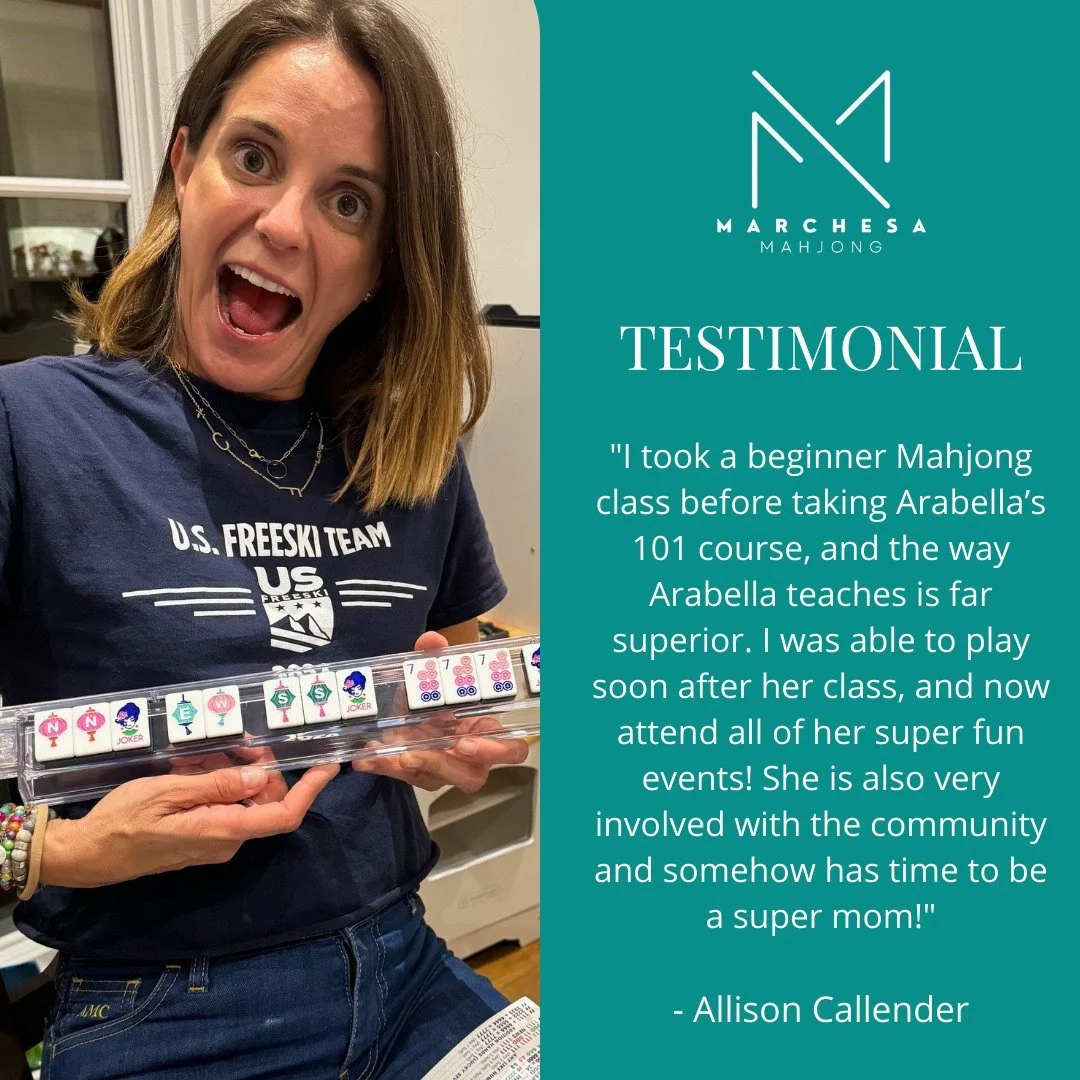 🌟 Testimonial Tuesday at Marchesa Mahjong 🌟

Thank you @alliseen5 for your kind words. I'm so grateful for each and every one of my students! It truly fills my heart to hear what you have to say.

#testimonialtuesday #marchesamahjong #learnmahjongw