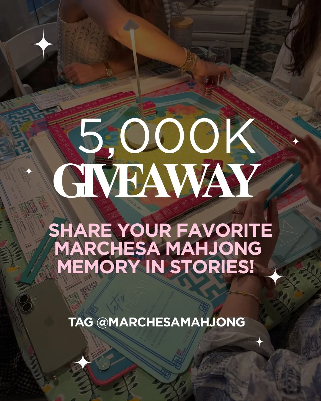 🎉 5K FOLLOWERS GIVEAWAY 🎉

To celebrate 5,000 followers, we want to hear your favorite Marchesa Mahjong memory! 🩷

How to enter:
✨ Follow our account
✨ Share your favorite Marchesa Mahjong memory in your Stories
✨ Tag us so we can see it
✨ Tag a M