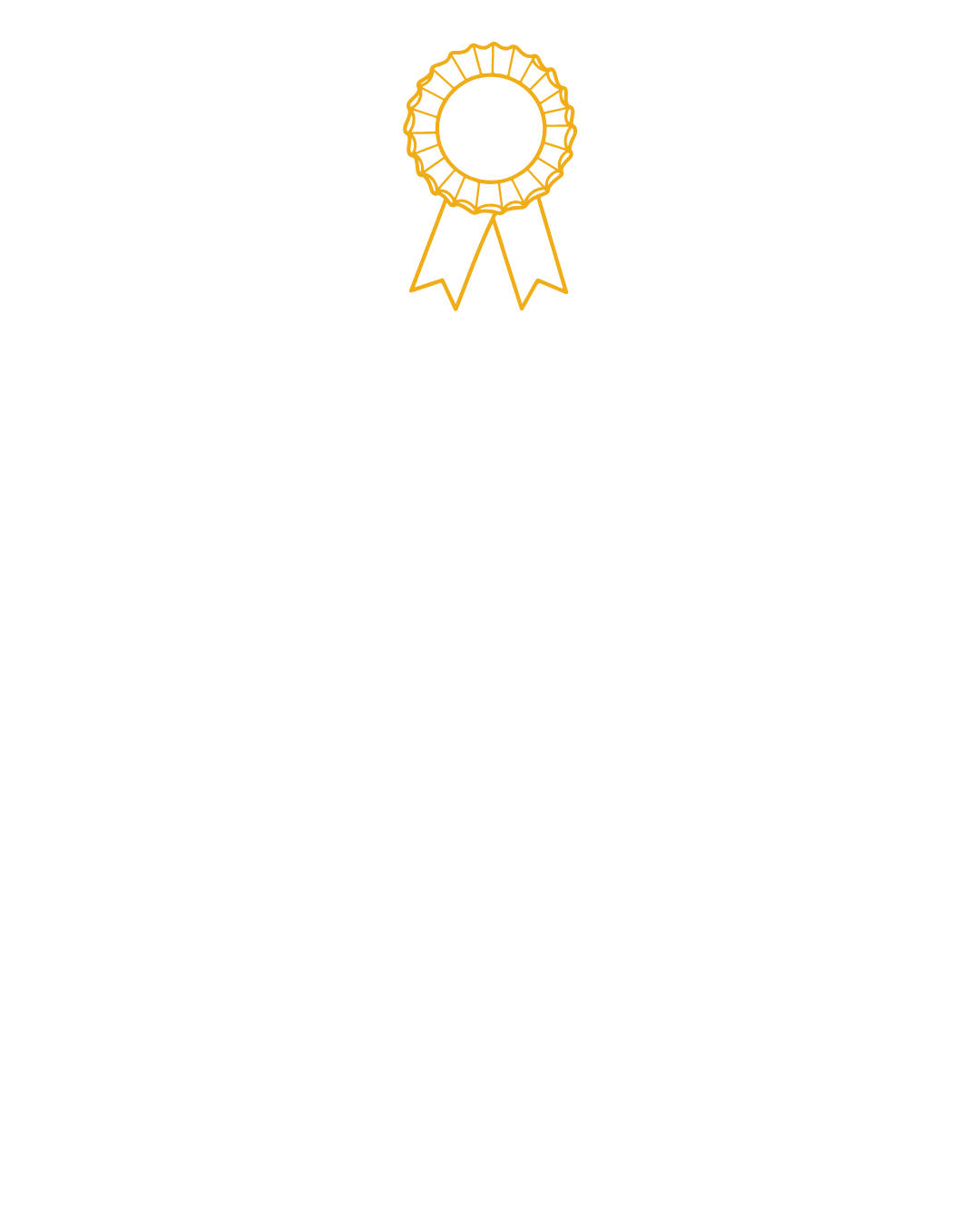 A simple, line drawing of an award ribbon in gold color with a circular center and two ribbon tails.