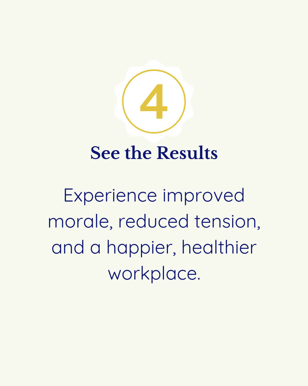 A page showing the number 4 with the text 'See the Results' and a message about improved morale, reduced tension, and a healthier workplace.