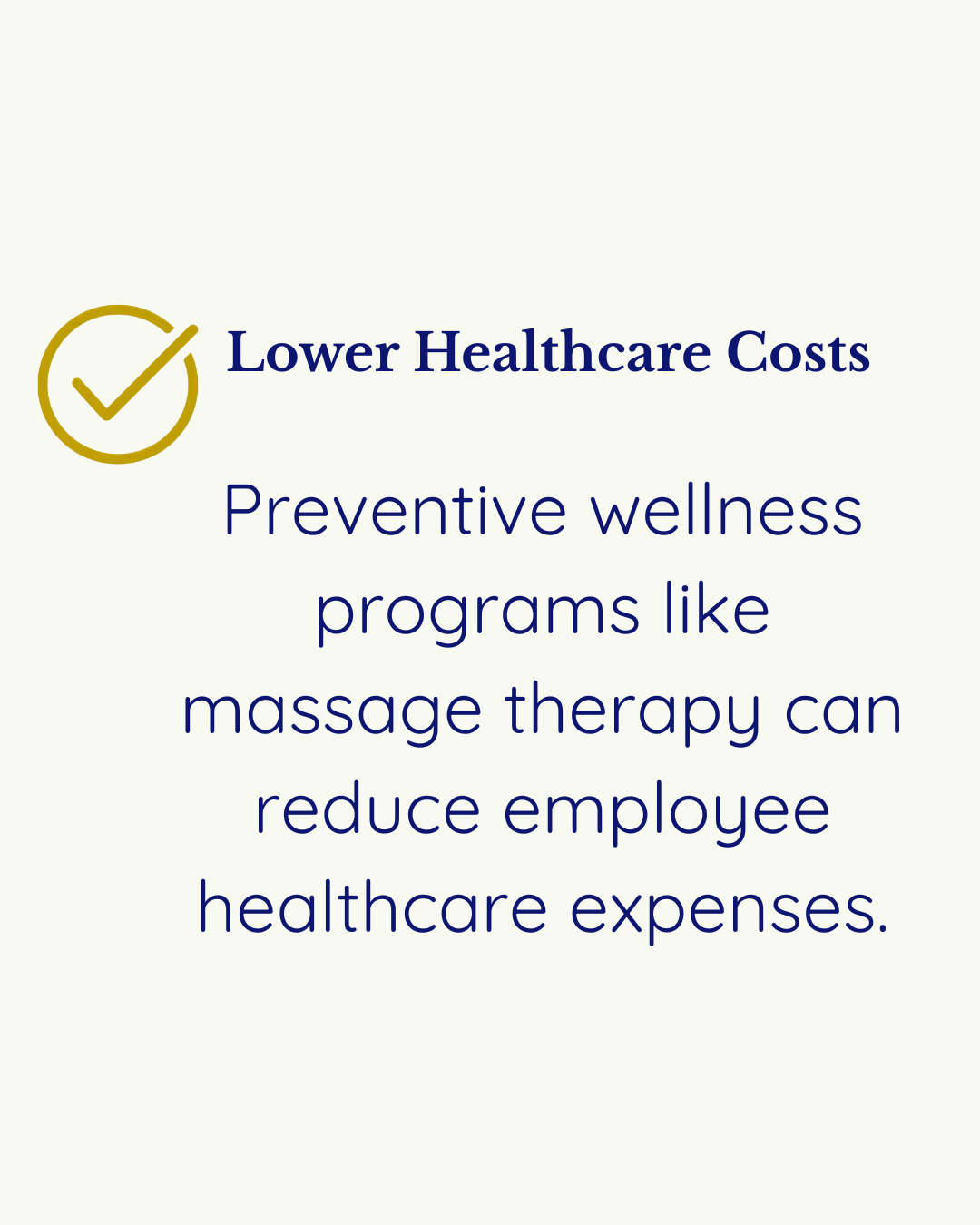 Tip emphasizing lower healthcare costs through preventive wellness programs like massage therapy.