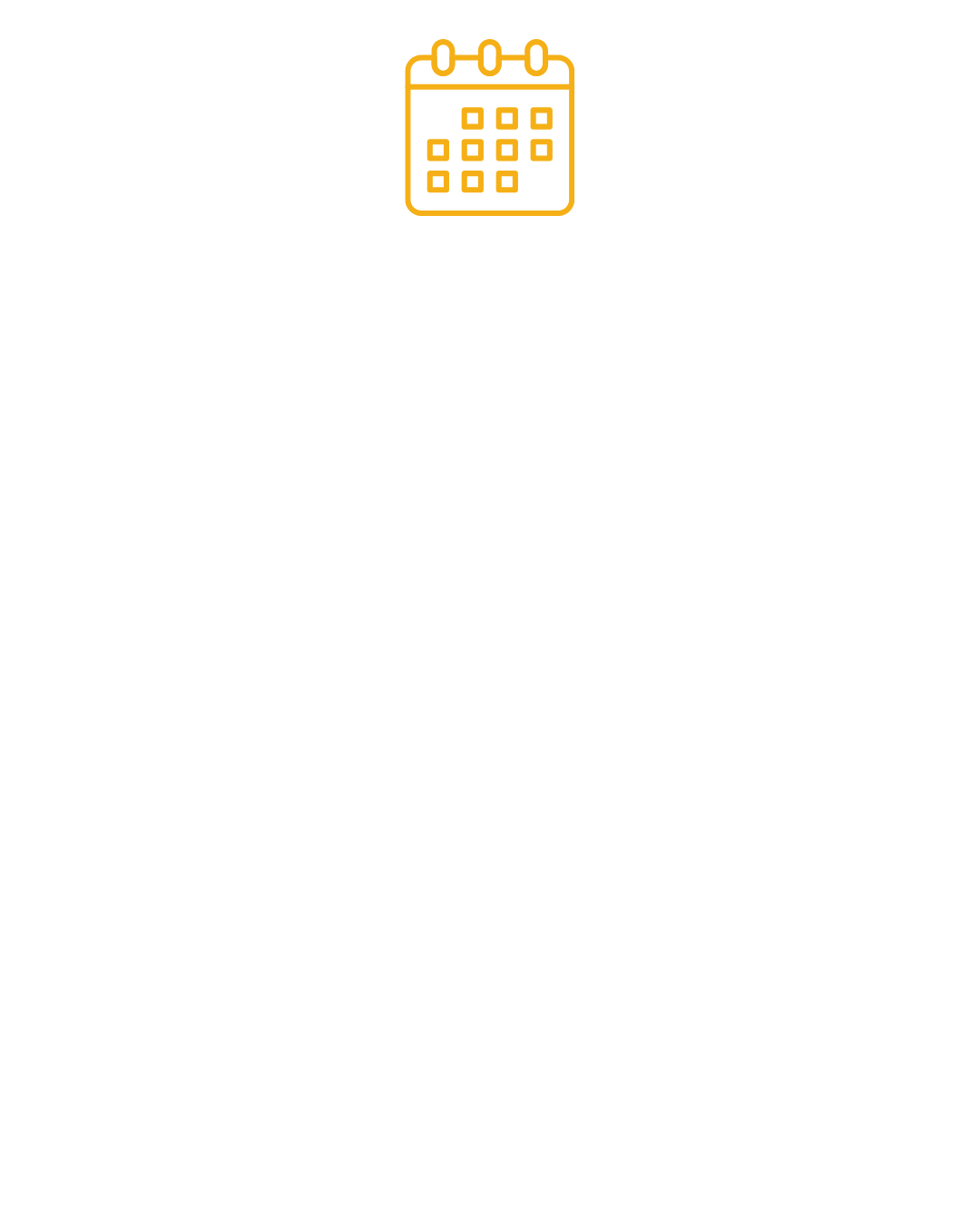 A yellow outline of a calendar icon on a white background.