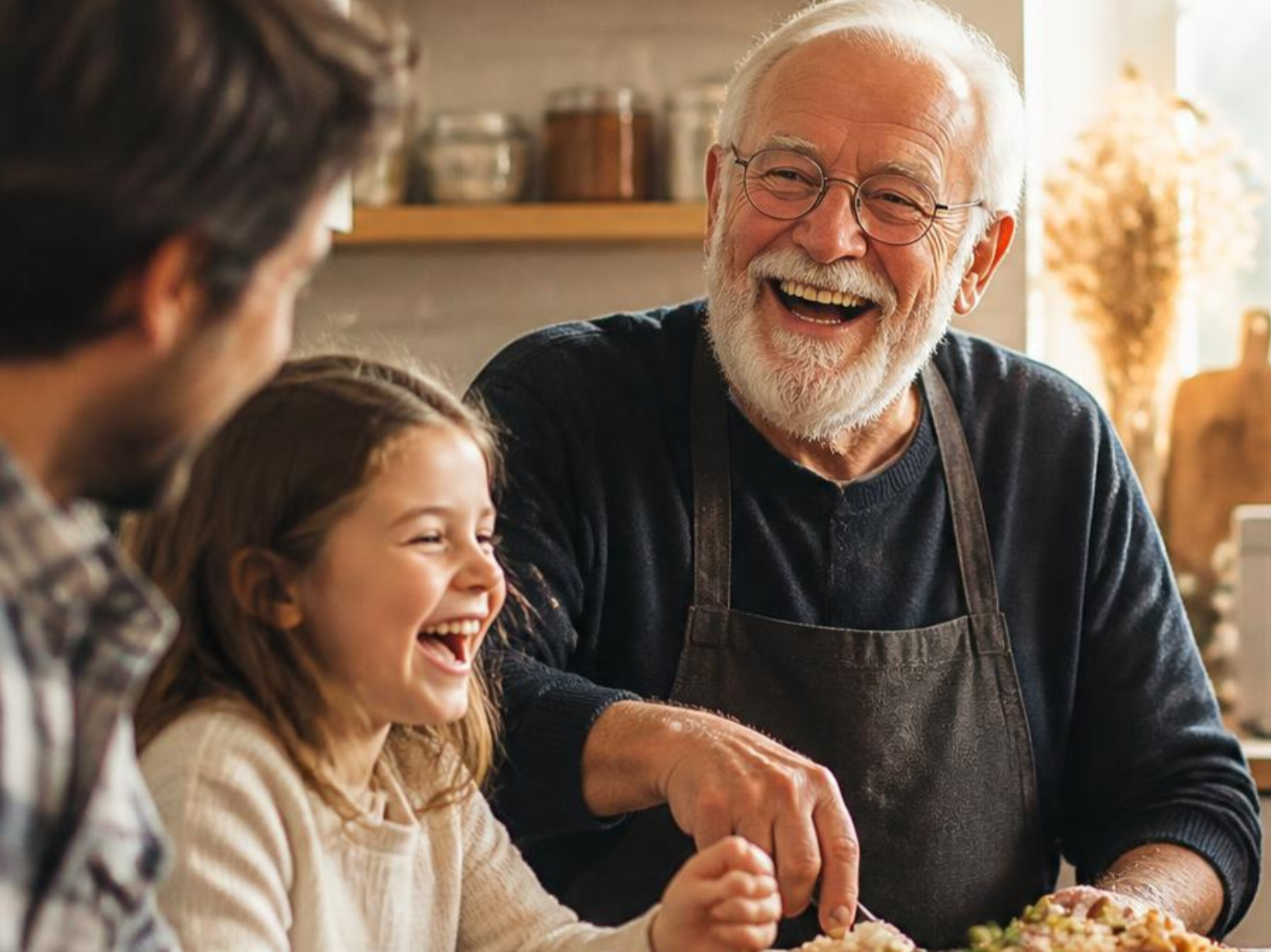 Older man enjoying time at home with his family