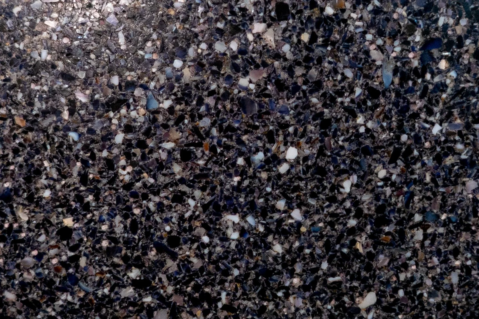 Shellf Life regenerative material — Blue mussel, North Kingstown, Rhode Island. Dark, fine aggregate, carbon-capturing.