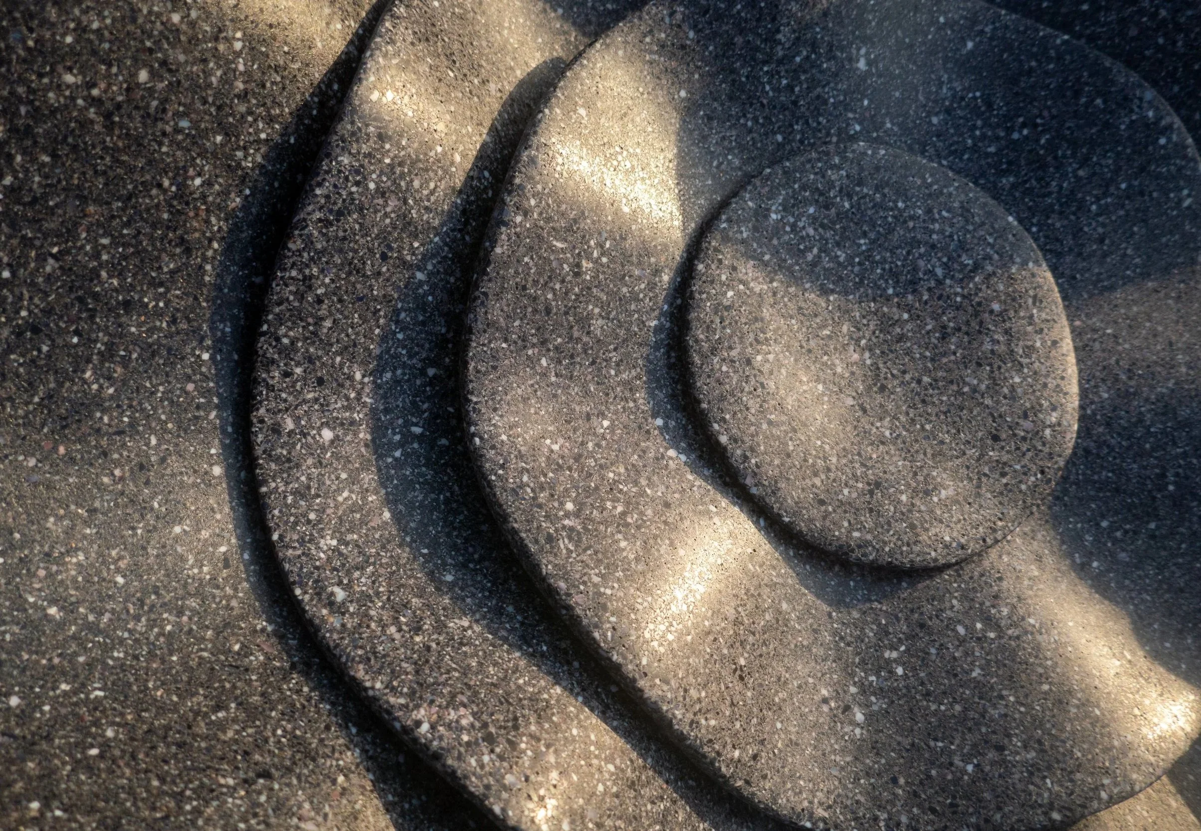 Close-up of Mussel Family of Ripple bowls made from shells.
