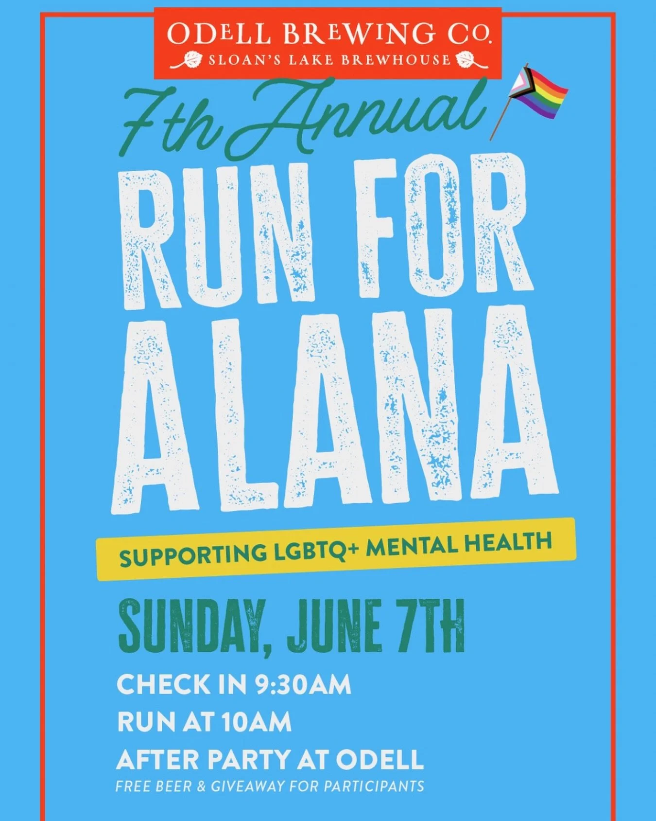 We&rsquo;re so excited to be back at @odellbrewingsloans for the 7th Annual Run for Alana! 🍻💛
On Sunday, June 7th, we&rsquo;re lacing up for 3 miles in honor of Alana Faith Chen and the LGBTQ+ community &mdash; and there&rsquo;s no better place to 