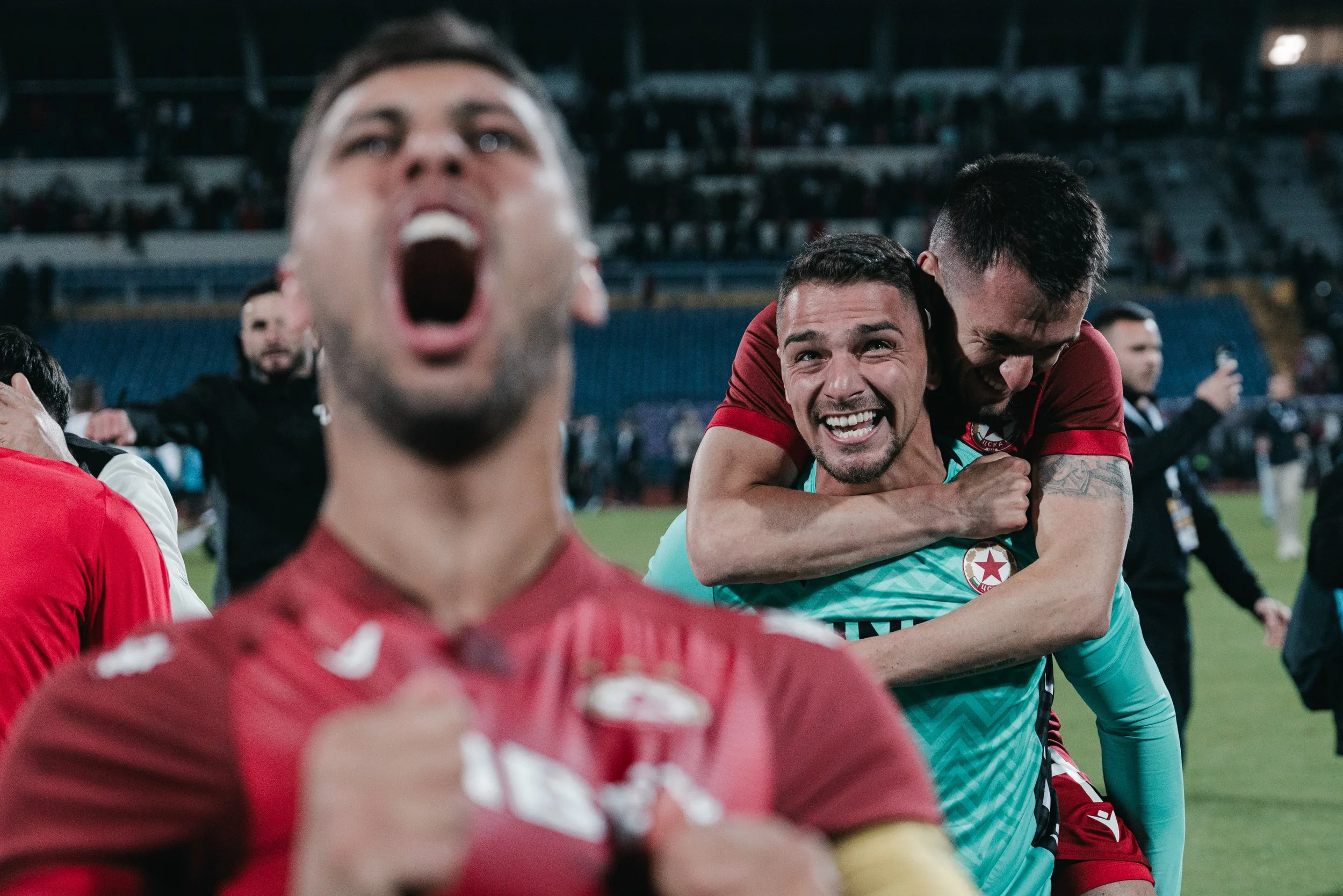 CSKA Sofia players celebrate emotionally their win during the Bulgarian Cup Final at Vasil Levski National Stadium in Sofia, Bulgaria on May 20, 2026.