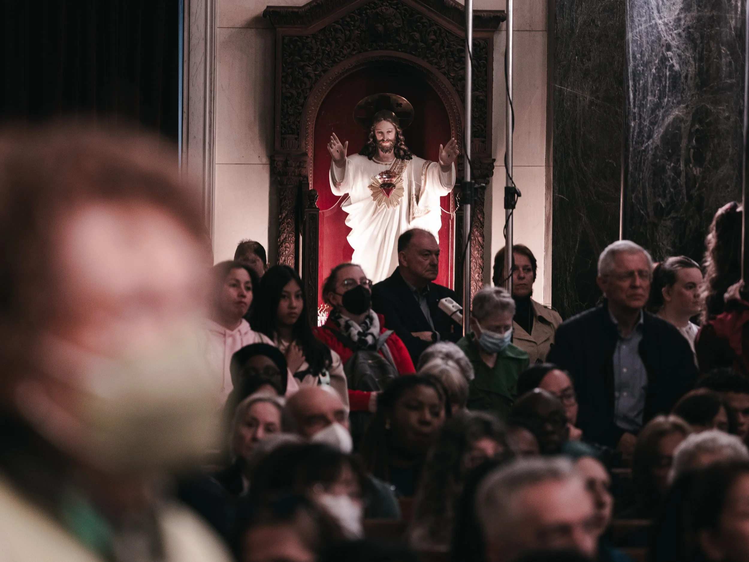 Hundreds of worshippers pray during a memorial service for Pope Francis III at the Basilica of Saint Dionysius the Areopagite in Athens, Greece, April 25, 2025.