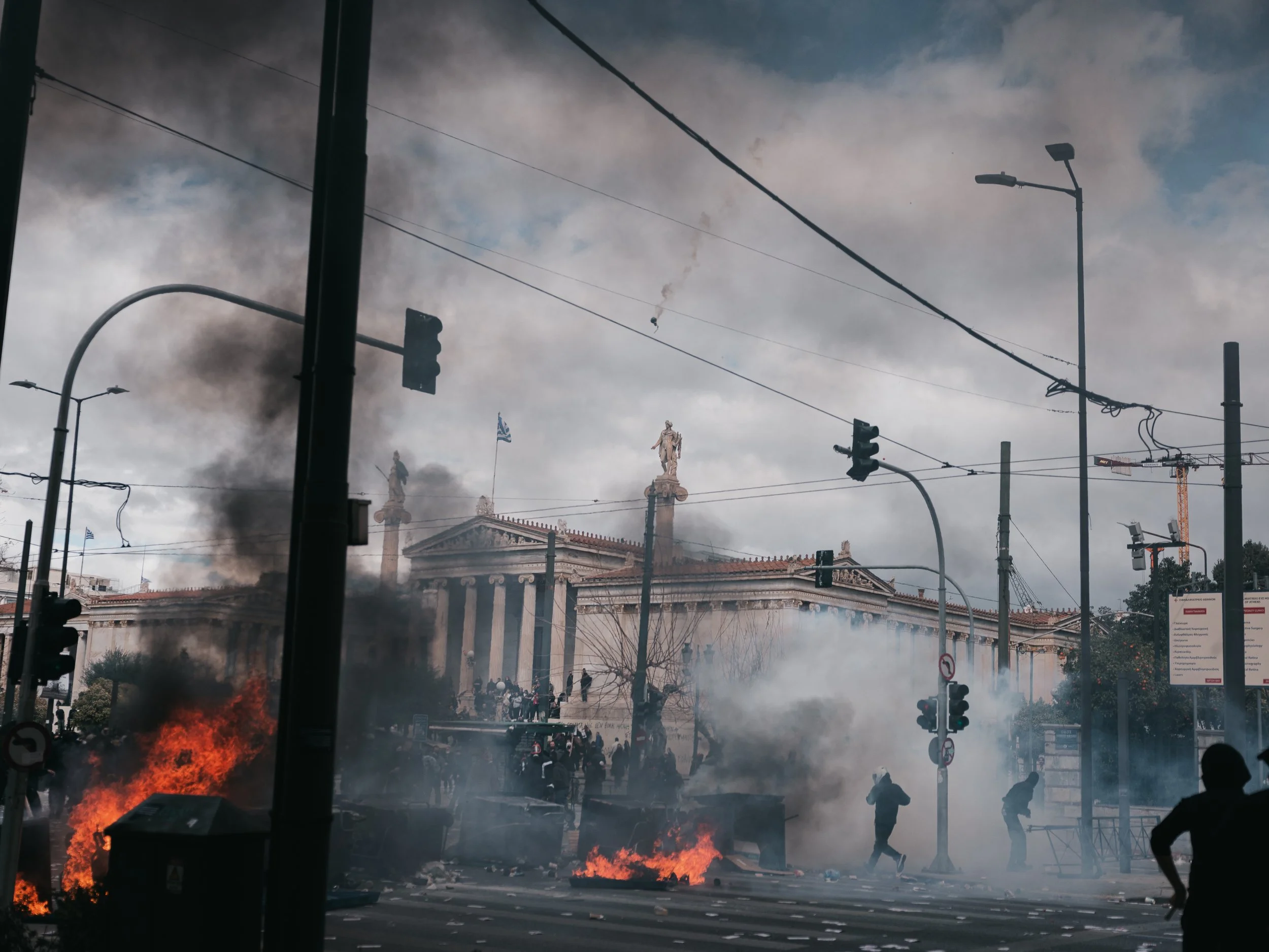Protesters involved in the riots that occurred during the protest in Athens on February 28, 2025
