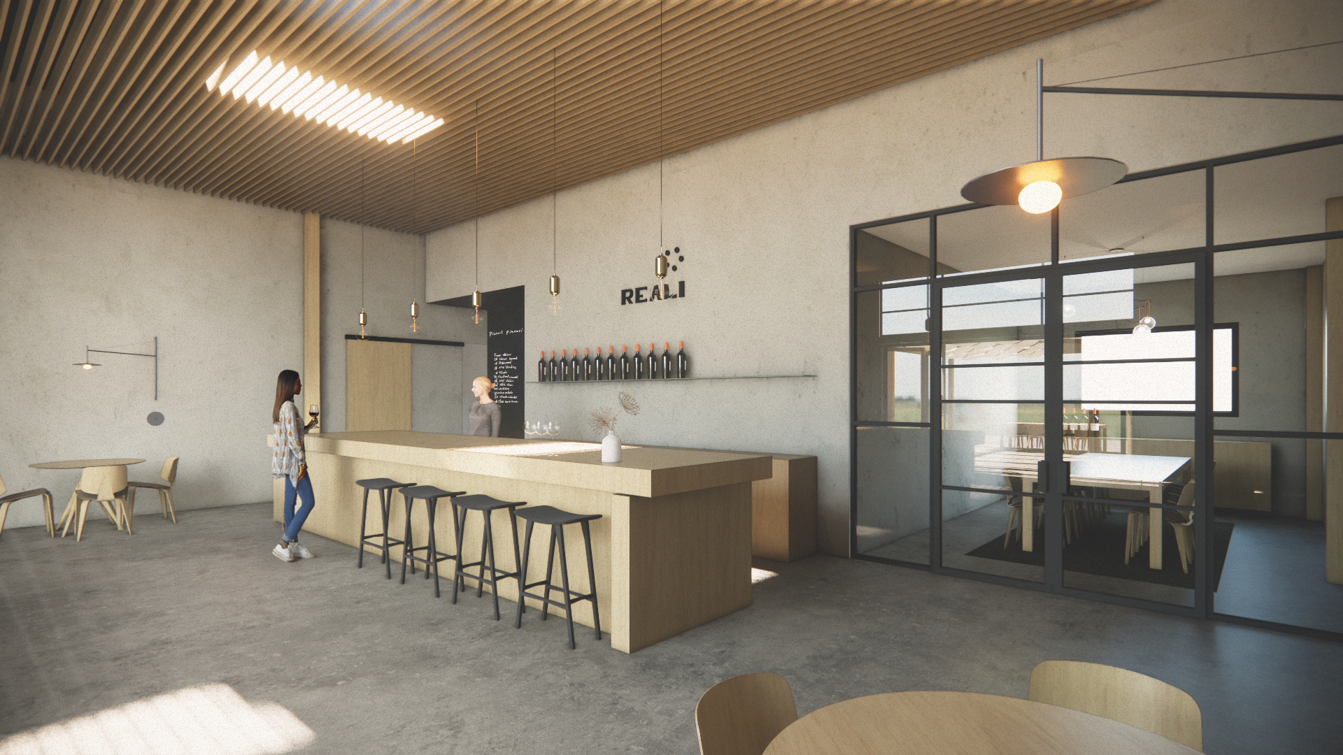 Walla Walla Wine Tasting Room Interior View - Field Report Architecture