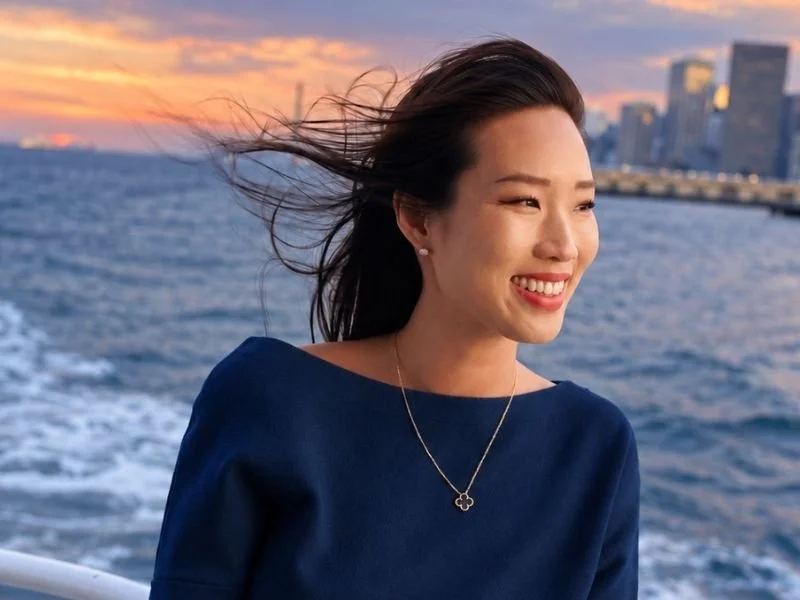 A woman aboard Empress Events Yacht in San Francisco California at her company holiday party