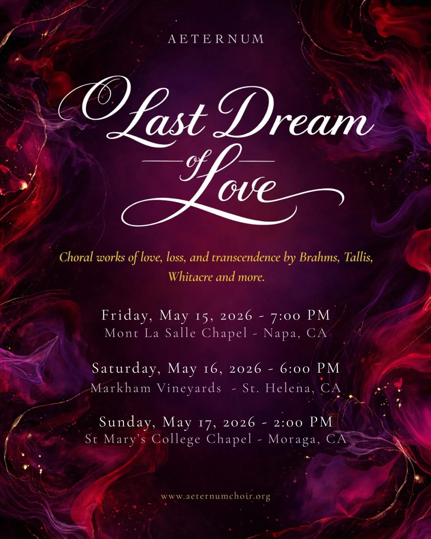 We&rsquo;re excited to announce our upcoming concert, O Last Dream of Love!

Join us May 15, 16, and 17 for a moving program featuring works by Brahms, Tallis, Whitacre, and more.

We&rsquo;re also excited to share that this project will be part of t
