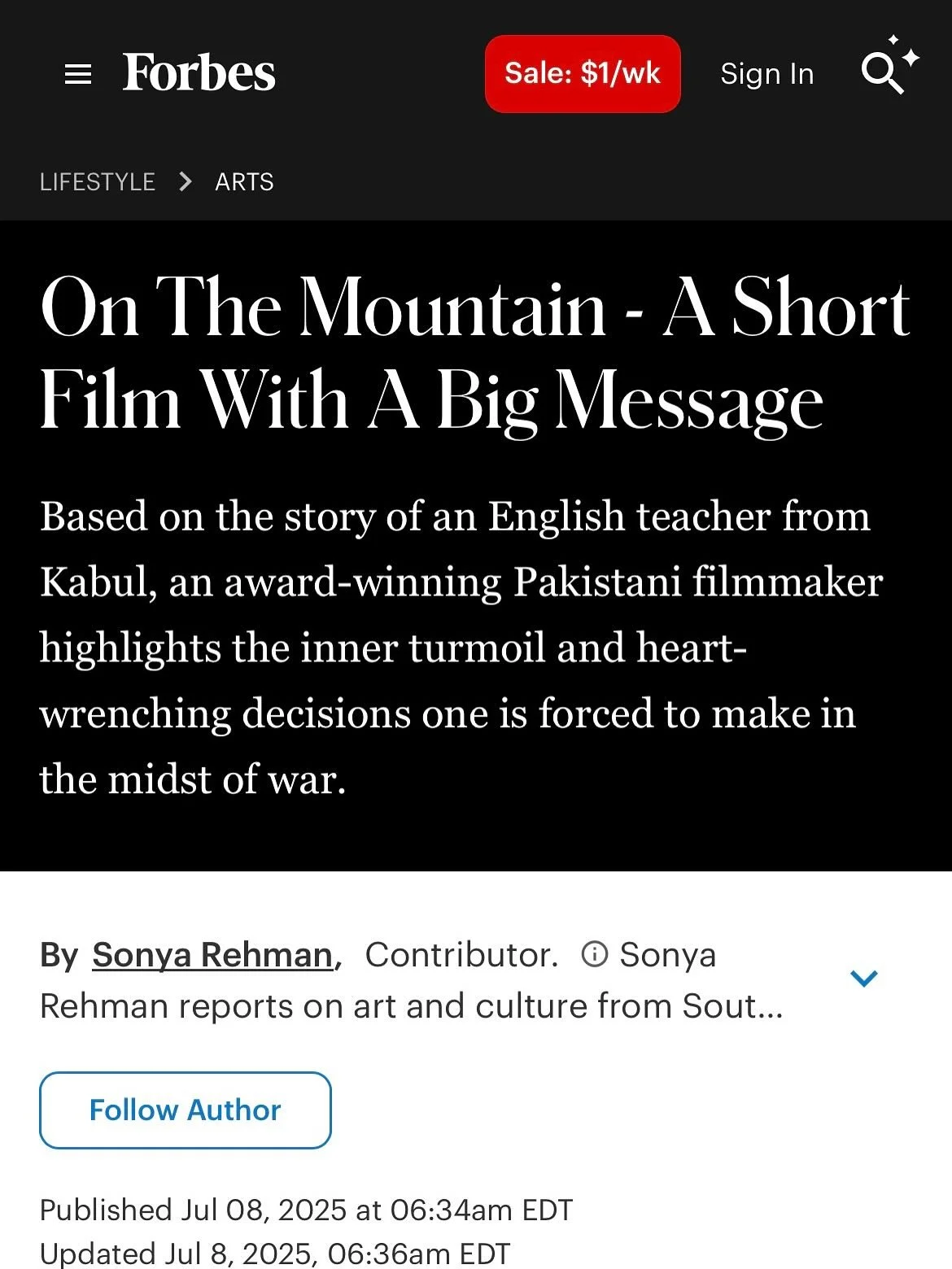 Surreal to see our Producer/Director Anya&rsquo;s interview about On The Mountain published in @forbes ! What an honour! A warm hug of gratitude to @sonja.rehman for her personal and incisive questions. Find the interview in our bio! 
.
.
.
#OnTheMou
