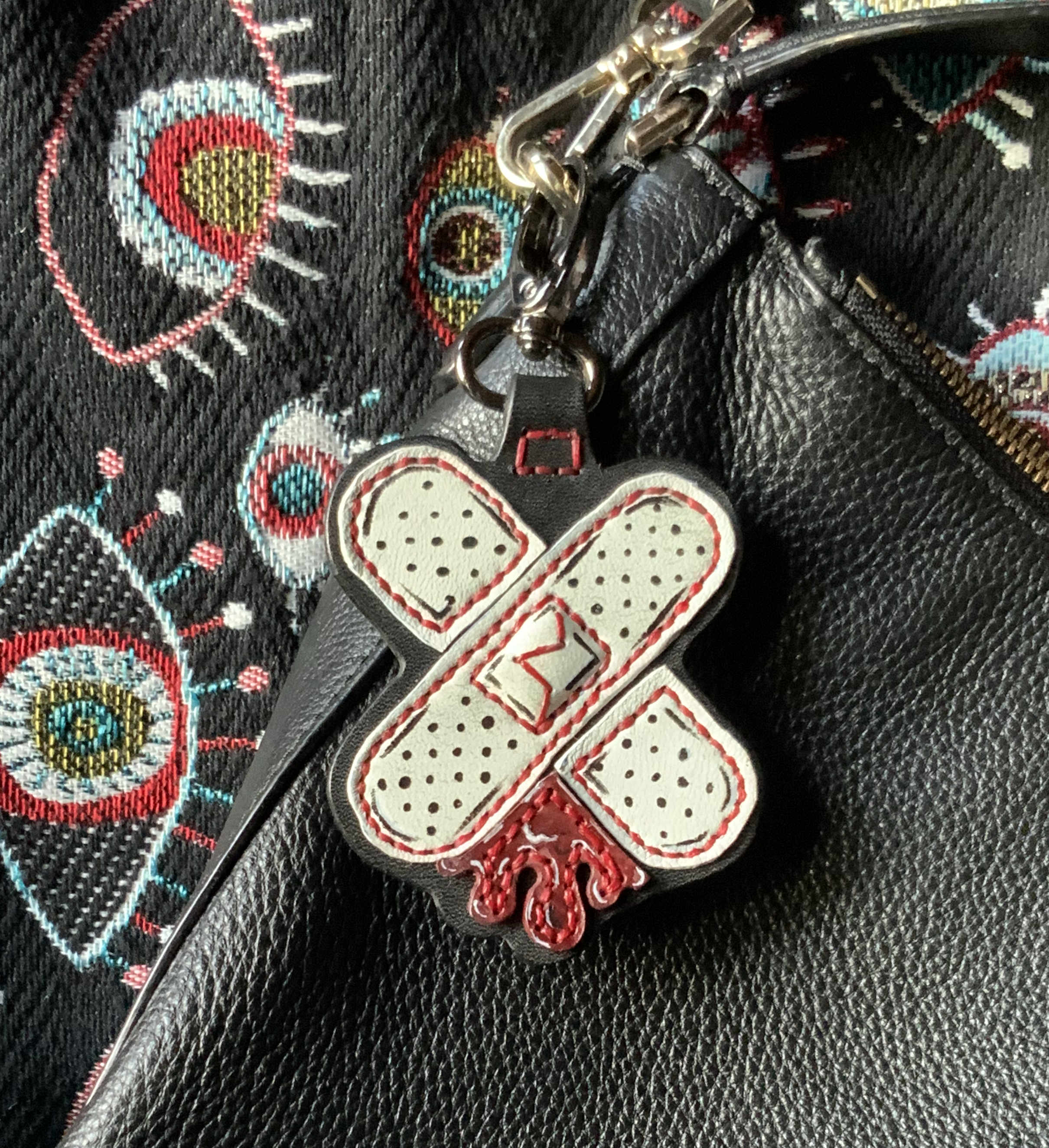 Red & White Bandaid Bag Charm - All Leather Details Variant