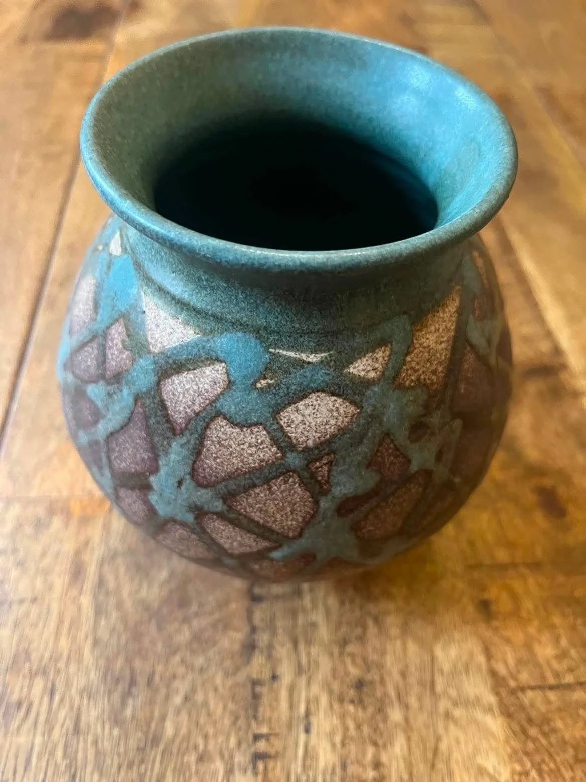 Vintage Handmade Pottery Vase & Metal Butterfly Frame Combo