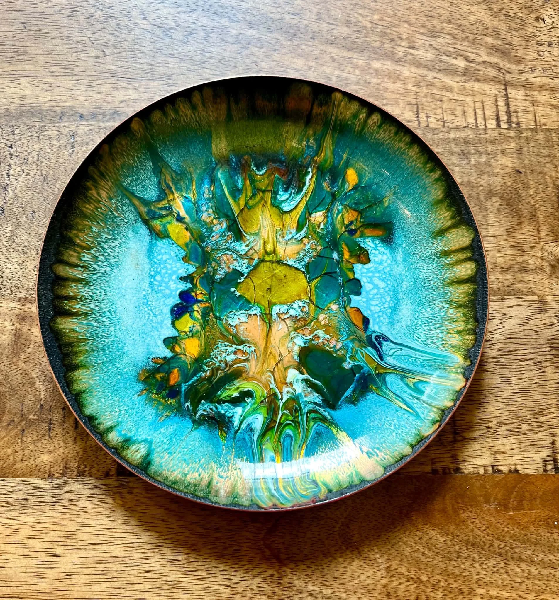Vintage Mid Century Hand Painted Cloisonne Plate