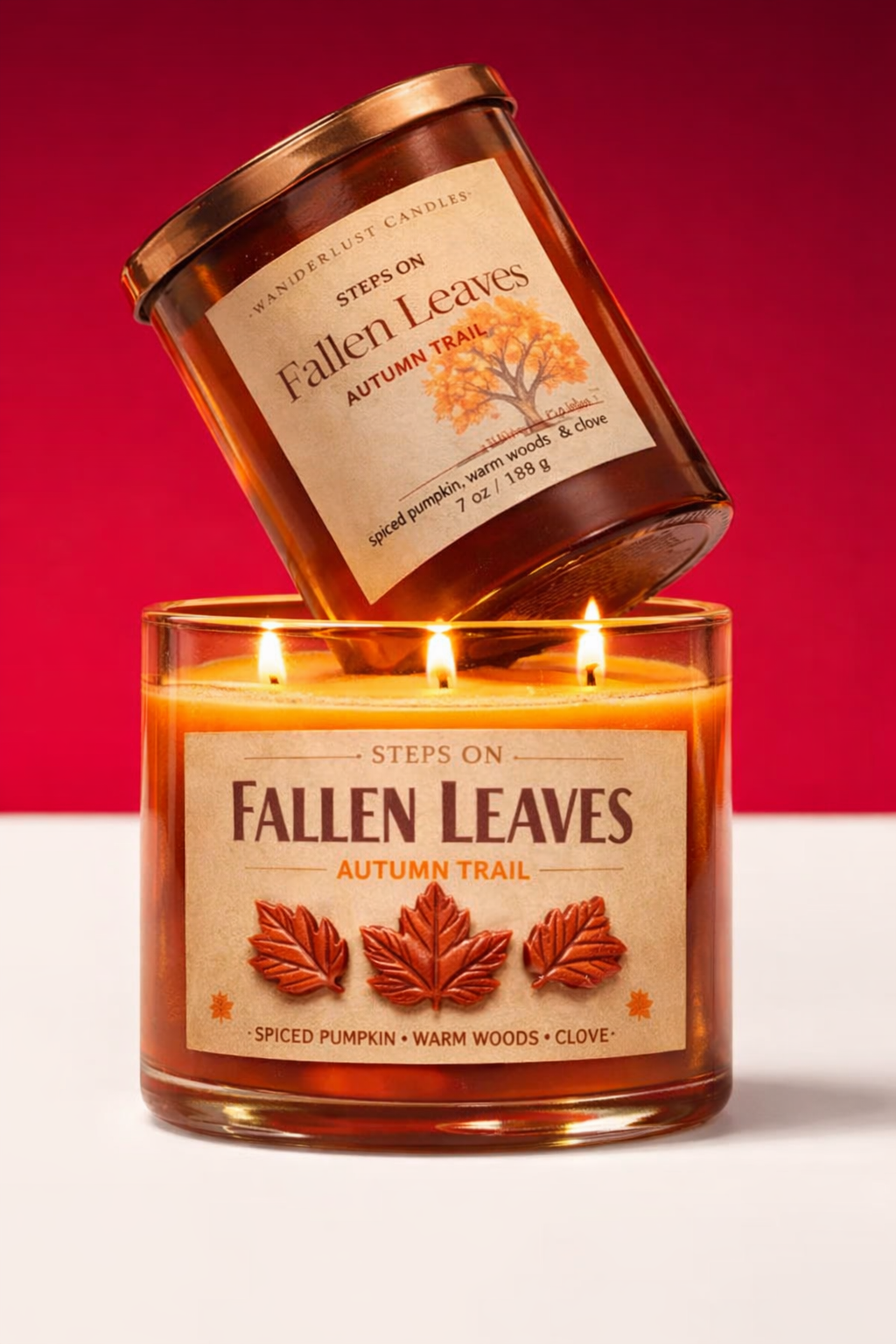 Autumn Trail  |  "Steps On Fallen Leaves"   Quote Candle.
