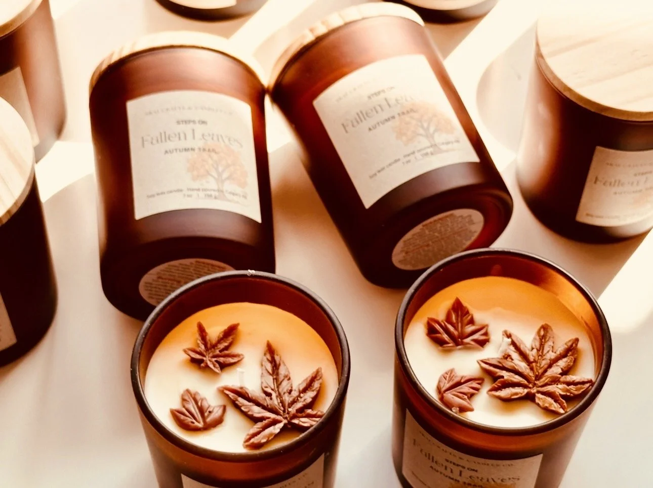 Soy wax Candle, Fall themed candle in a frosted amber jar, a perfect gift for candle lovers