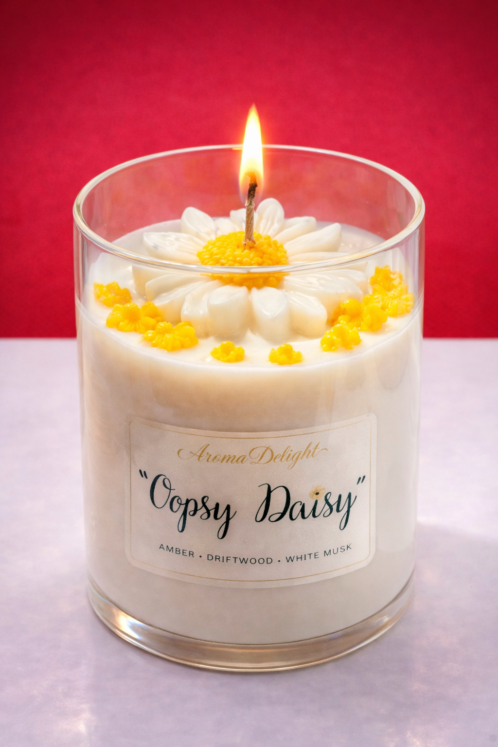 Amber, Driftwood & White Musk   |  "Oopsy  Daisy"   Quote Candle.