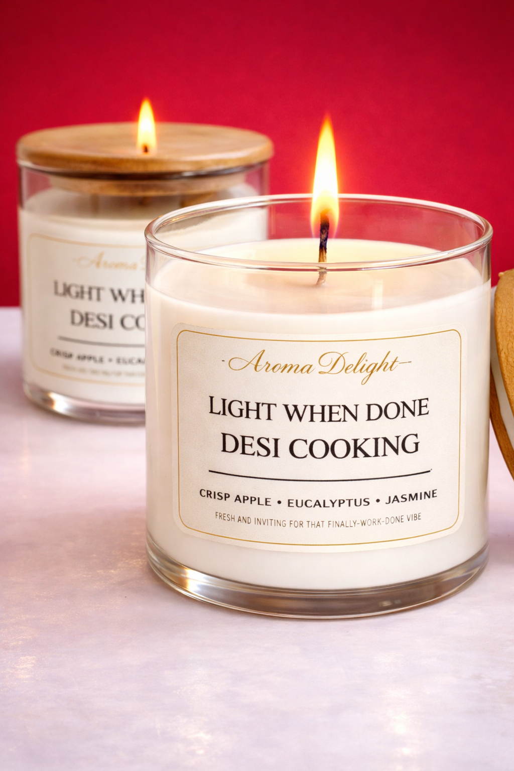 Fresh apple + Eucalyptus + Jasmine   |  "Desi Cooking"    Quote Candle.