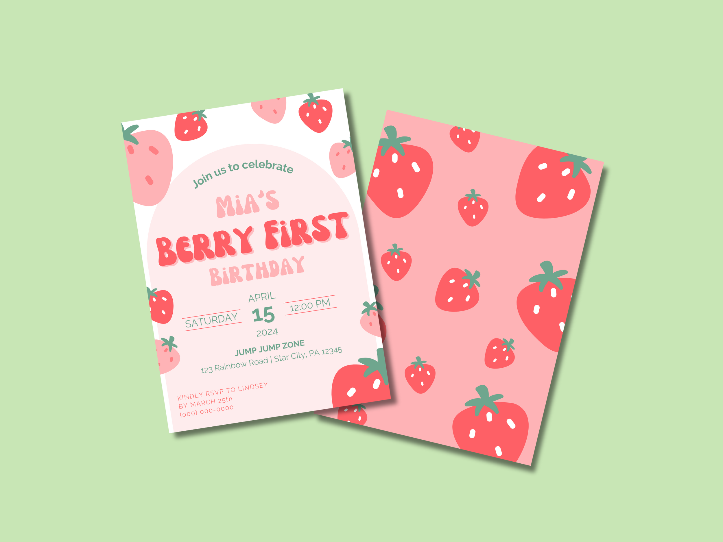 Editable Berry First Birthday Invitation