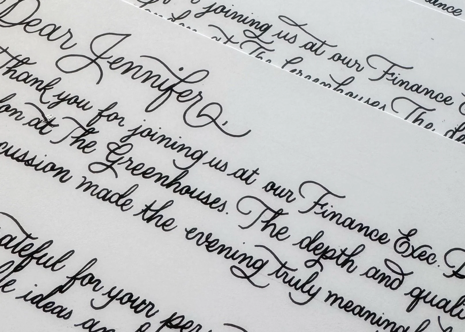 New calligraphy project 💅
A few months ago I received this very last minute commission of writing personalised thank you cards for Finance Executives in London 🇬🇧 and here are a few of the results! &hearts;️