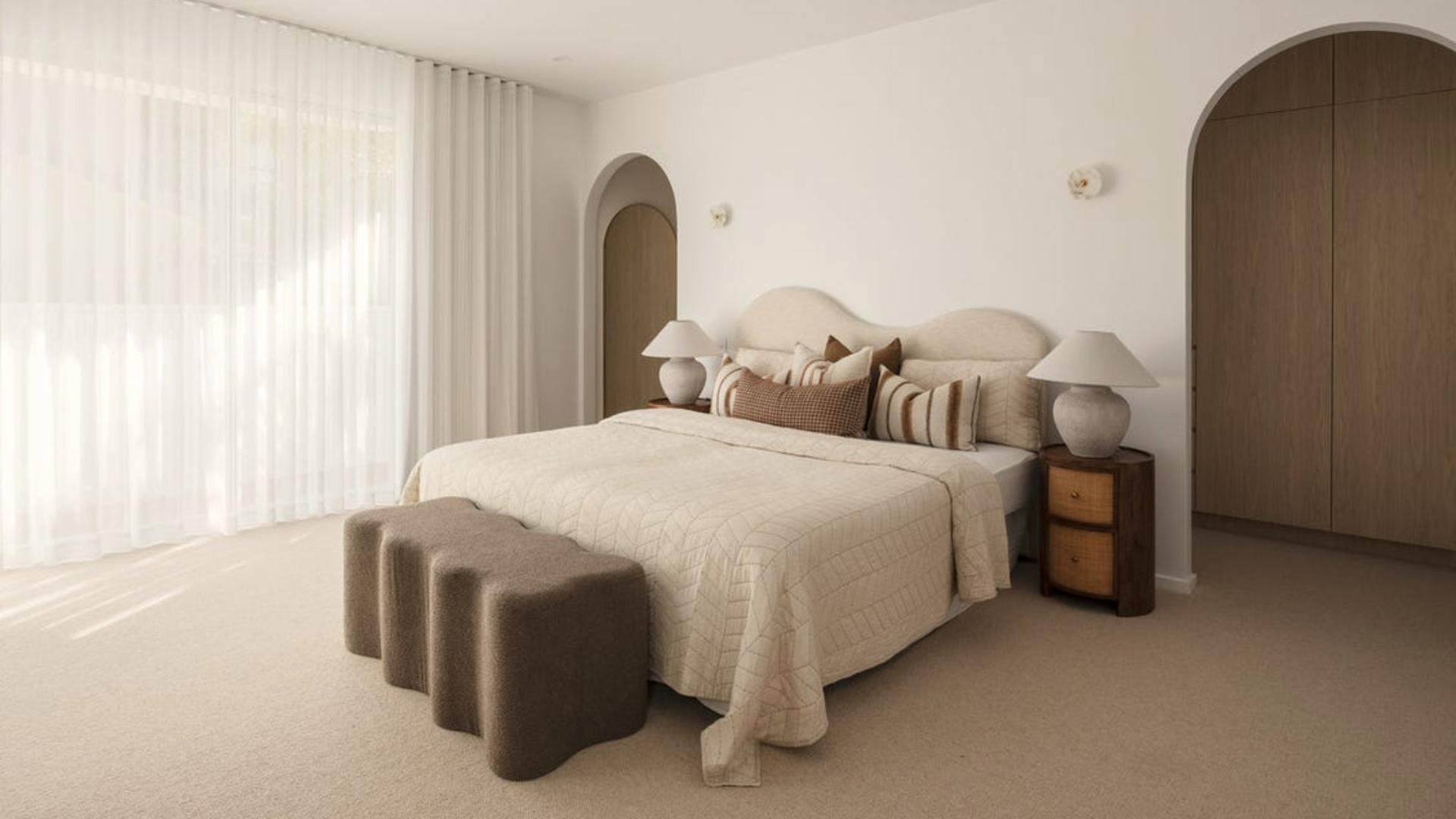Luxury neutral bedroom styling by Paradise Interiors Gold Coast