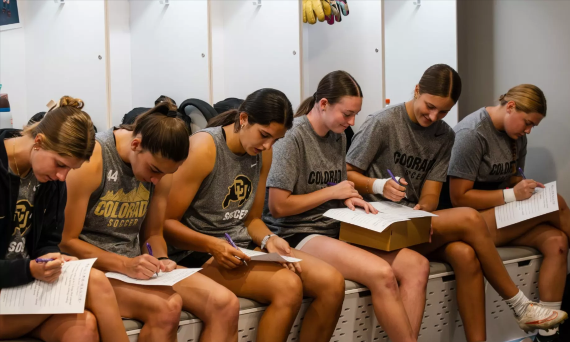 The CU Women's Soccer team during a Be Like Ellie Kindness Activity