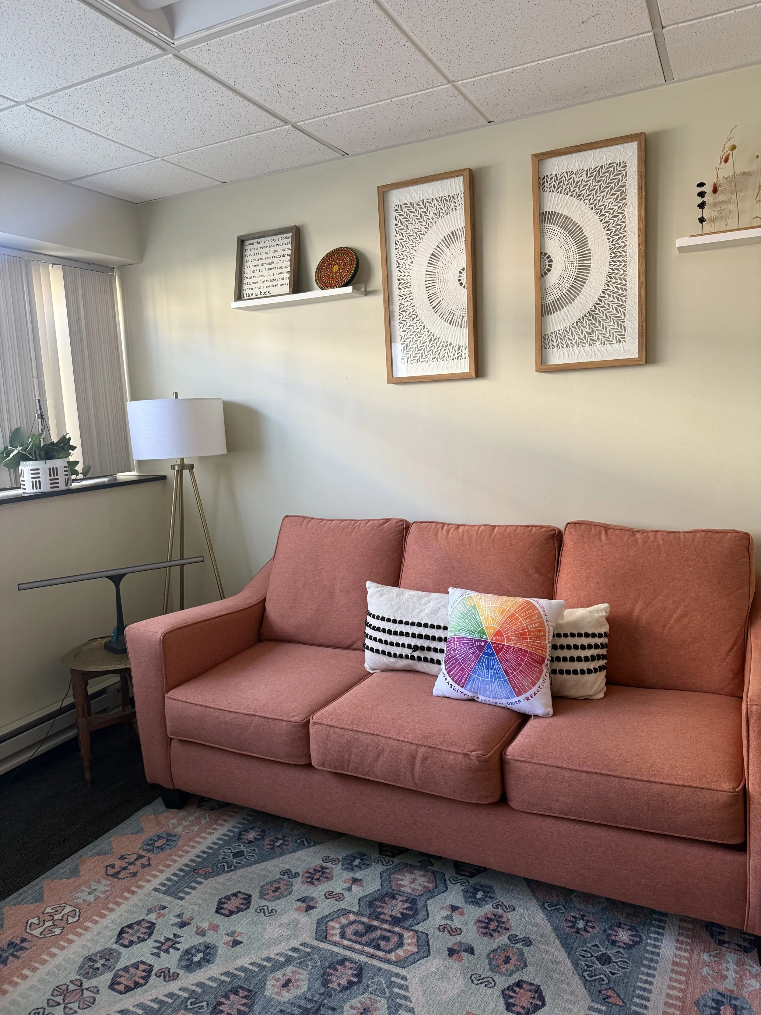 Private trauma intensive therapy office designed for comfort and nervous system regulation in Bethlehem Pennsylvania.
