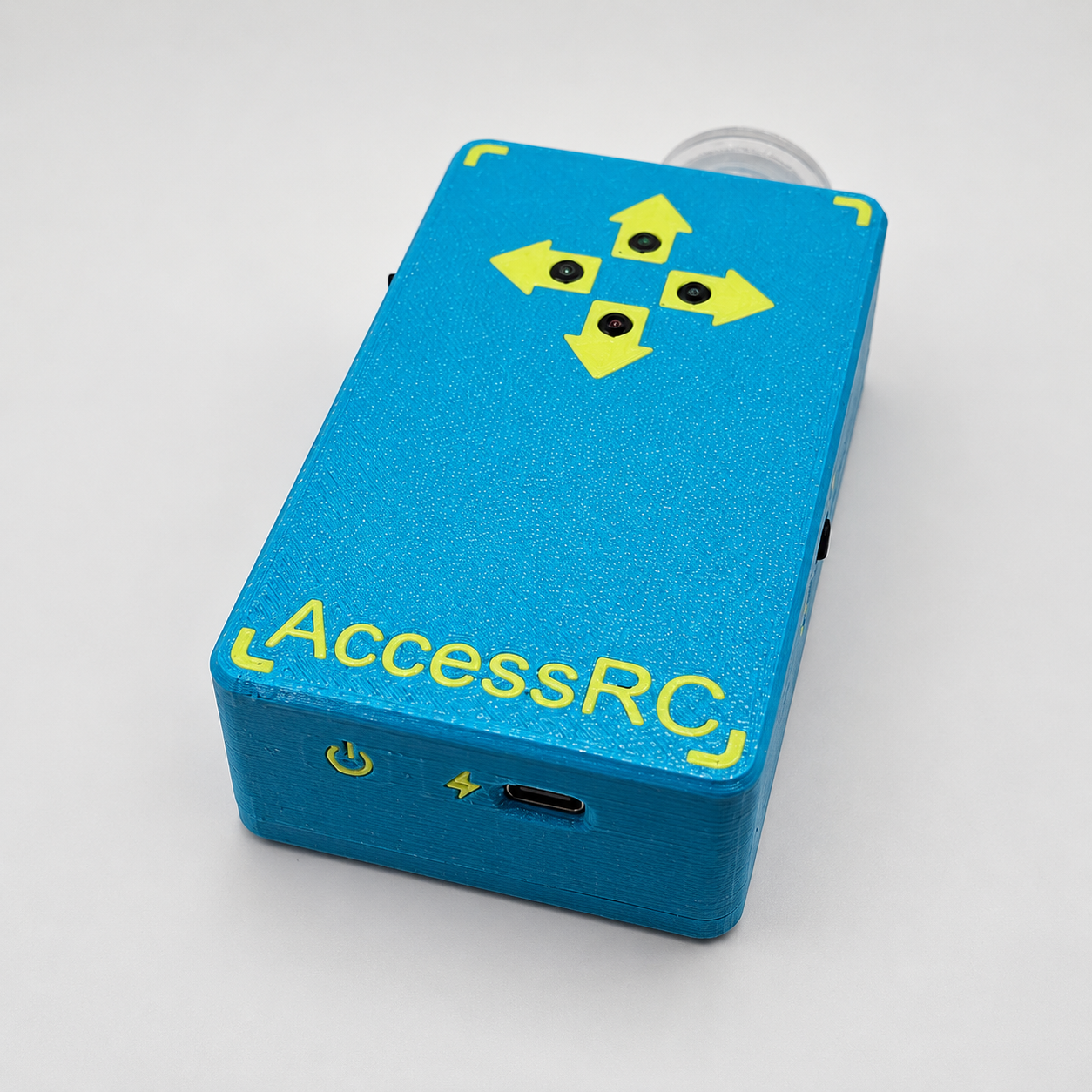 Cyan AccessRC controller with lime green markings