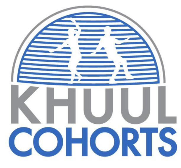 Logo with two dancing figures inside a semi-circle above the words 'KHUUL COHORTS' in gray and blue text.