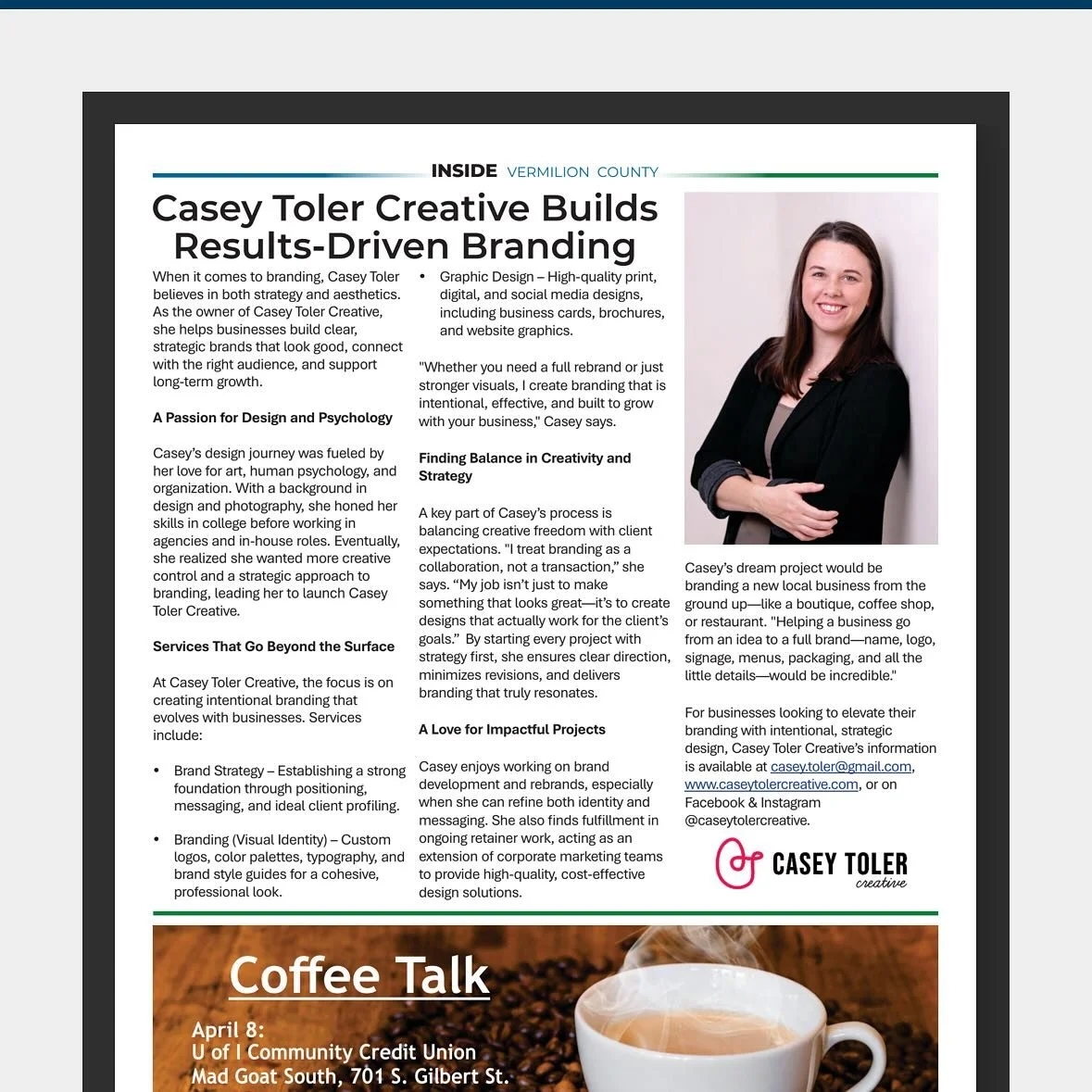 I&rsquo;m featured in the April edition of Inside Vermilion County!  @vermilion.advantage ✌️ 👀 Check it out!