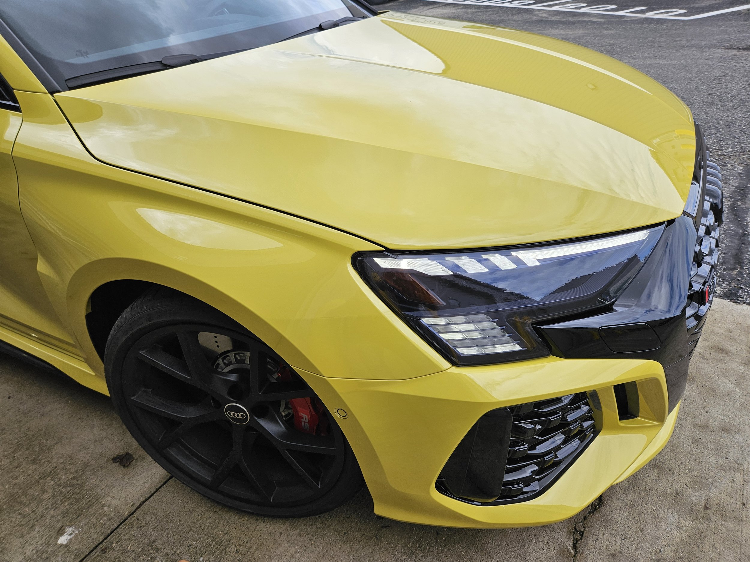 Yellow Audi RS3 - PPF Passenger side close up