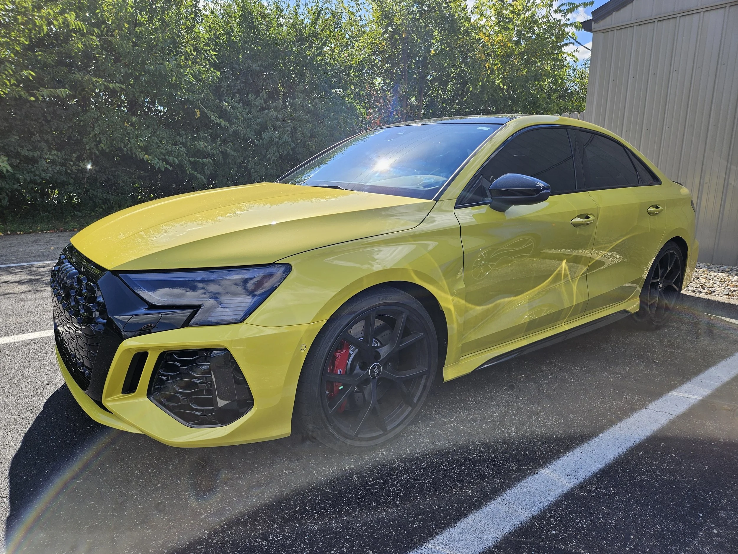 Yellow Audi RS3 - PPF Completed. Beautiful glossy finish in the sunlight!
