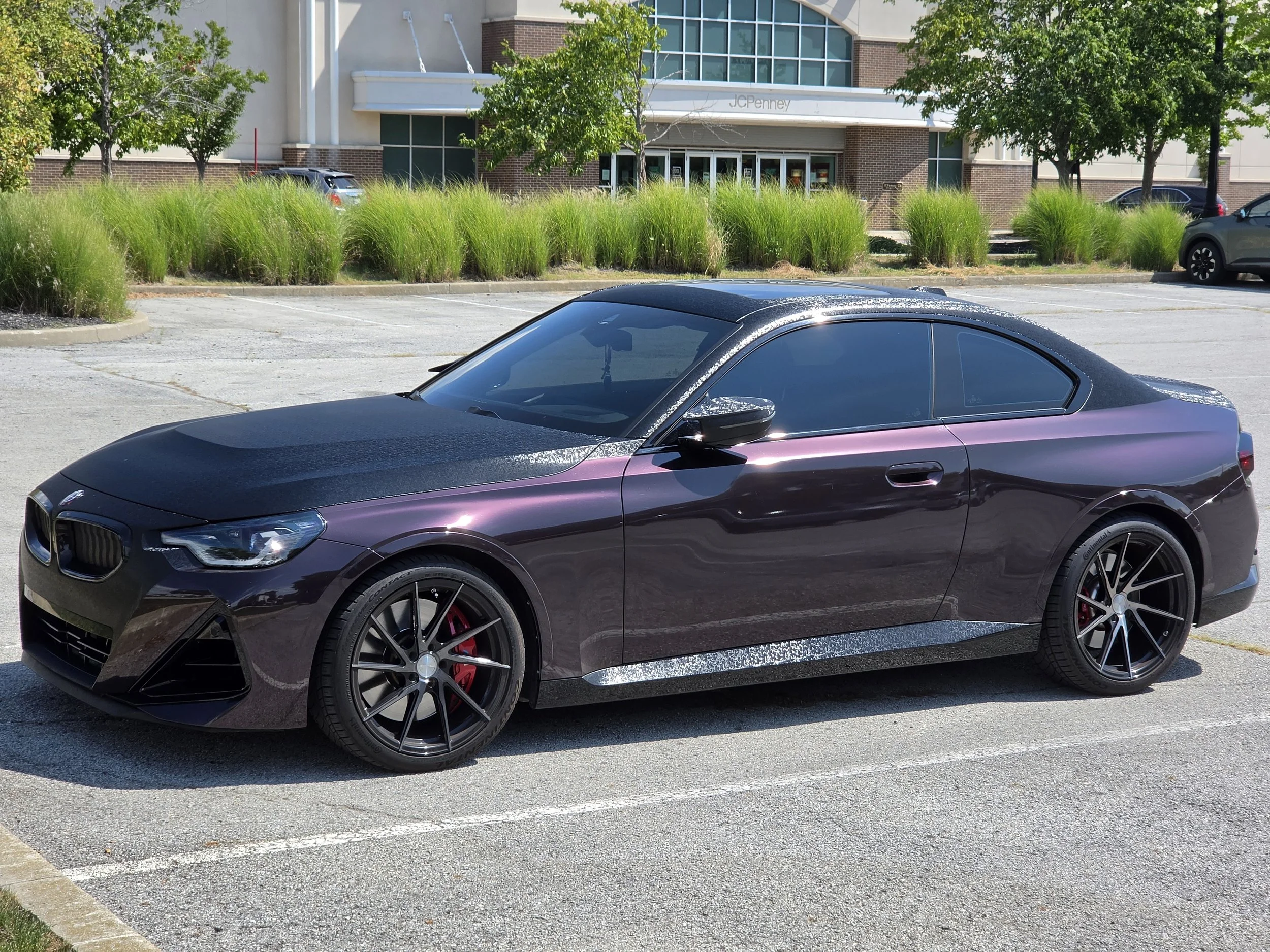 VIOLET BMW M240i - BLACK DAMASCUS WRAP WITH EVE METALLIC PURPLE, FULL ULTRA CERAMIC TINT WITH FULL WINDSHIELD
