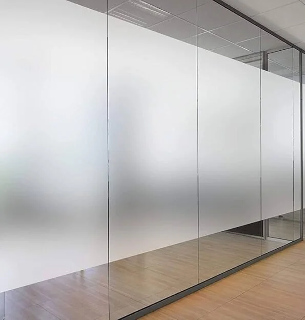 Frosted privacy film on commercial glass