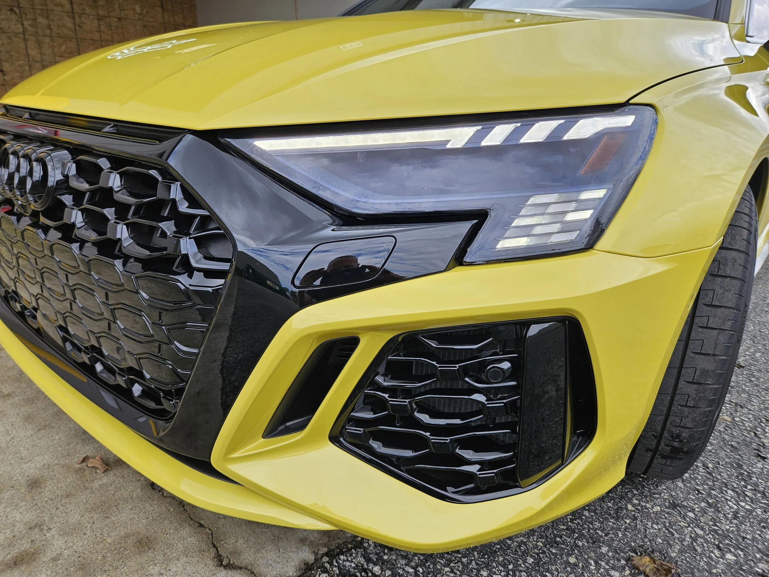 Yellow Audi RS3 - PPF Driver side close up